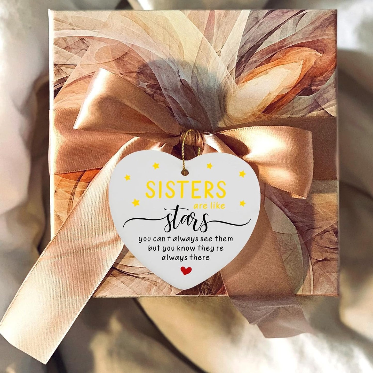 Soul Sister Gifts for Women Sisters are Like Stars Hanging Ornament Ceramic Heart Keepsake Christmas Birthday Gift for Sister Friends Female Long Distance from Sister