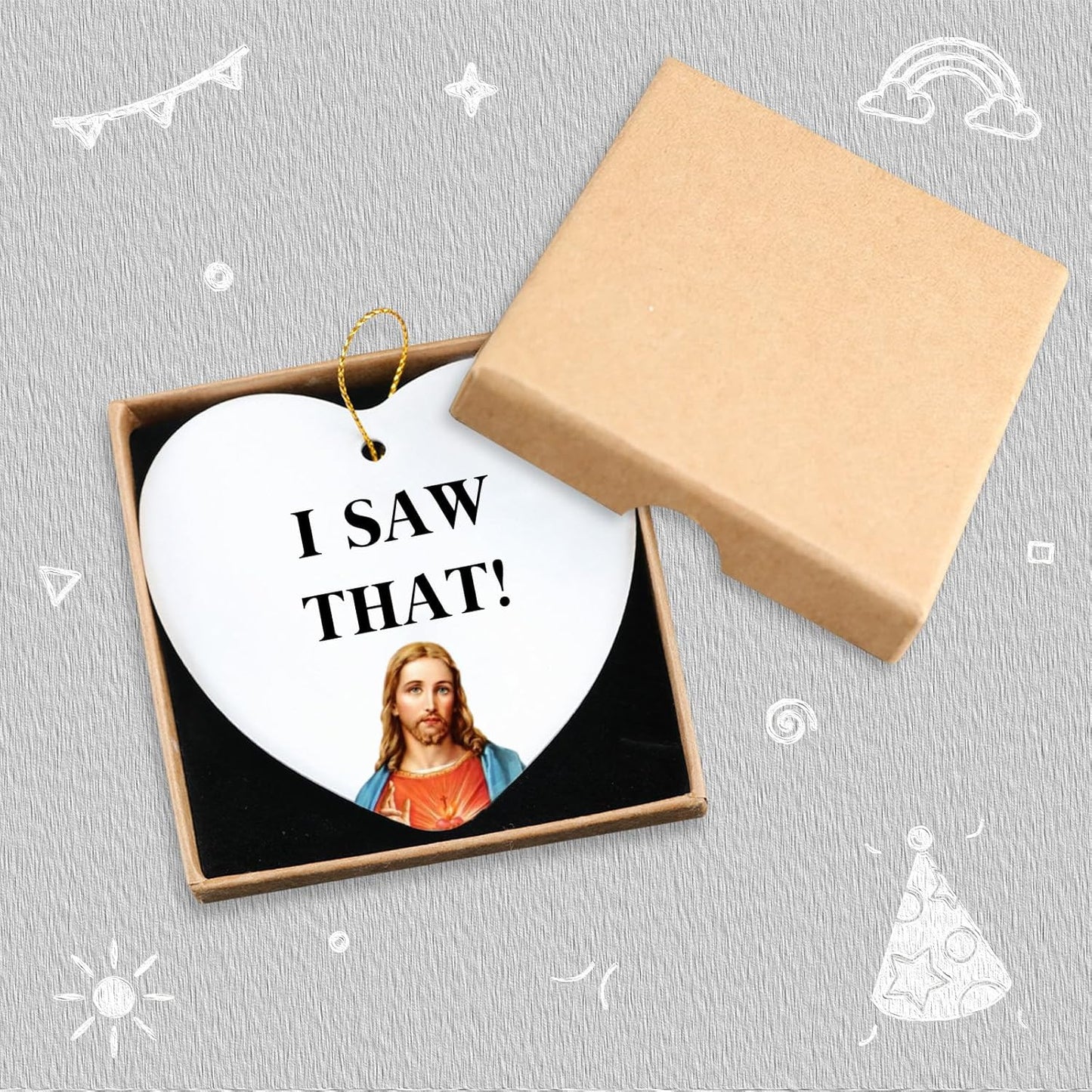 I Saw That Jesus Ceramic Heart Keepsake Christmas Ornament Funny Birthday Inspirational Christian Gifts for Women Men Coworkers Friends Christmas Tree Decoration Gifts