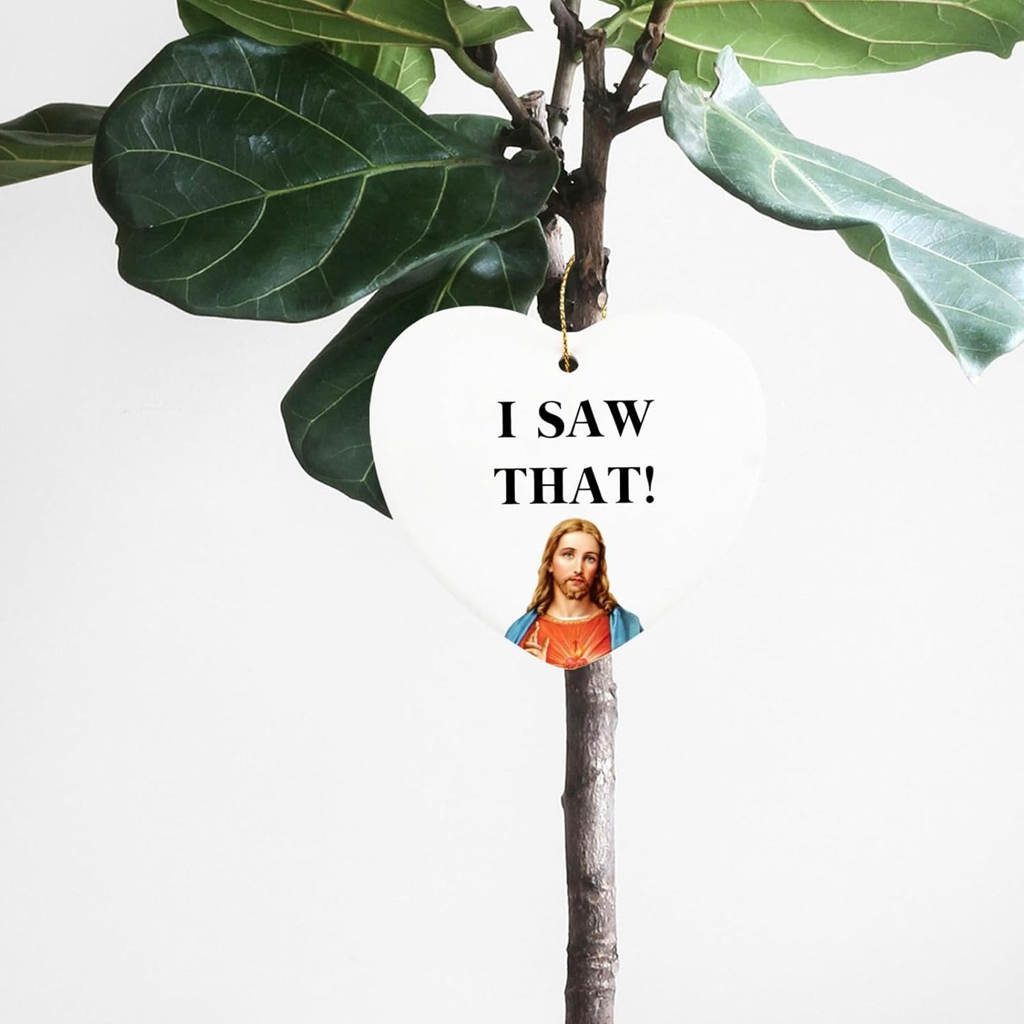 I Saw That Jesus Ceramic Heart Keepsake Christmas Ornament Funny Birthday Inspirational Christian Gifts for Women Men Coworkers Friends Christmas Tree Decoration Gifts