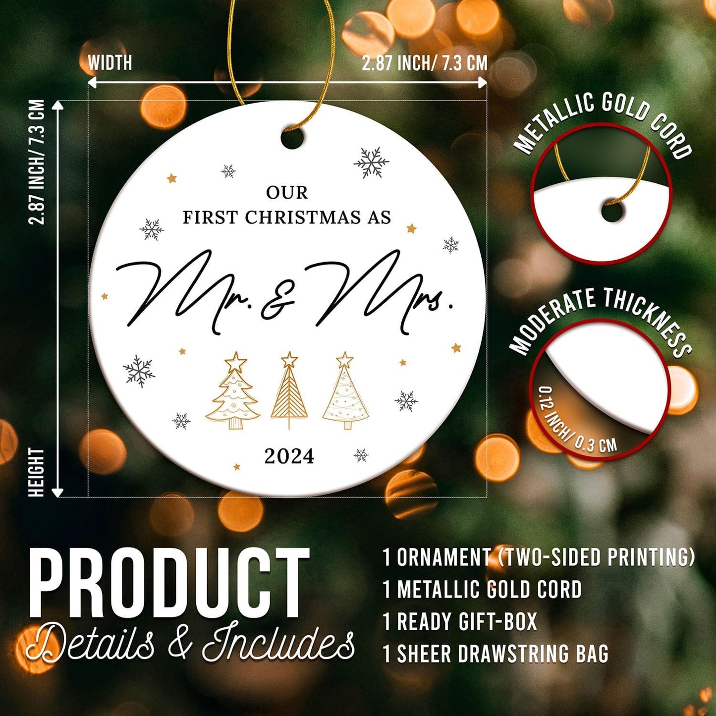Wedding Gifts for Couples 2024 - First Christmas Married Ornament 2024, Mr and Mrs Gifts for Couples, Newlyweds - Just Married Gift Ideas, Bridal Shower Gift for Bride - 1st Christmas Ornament
