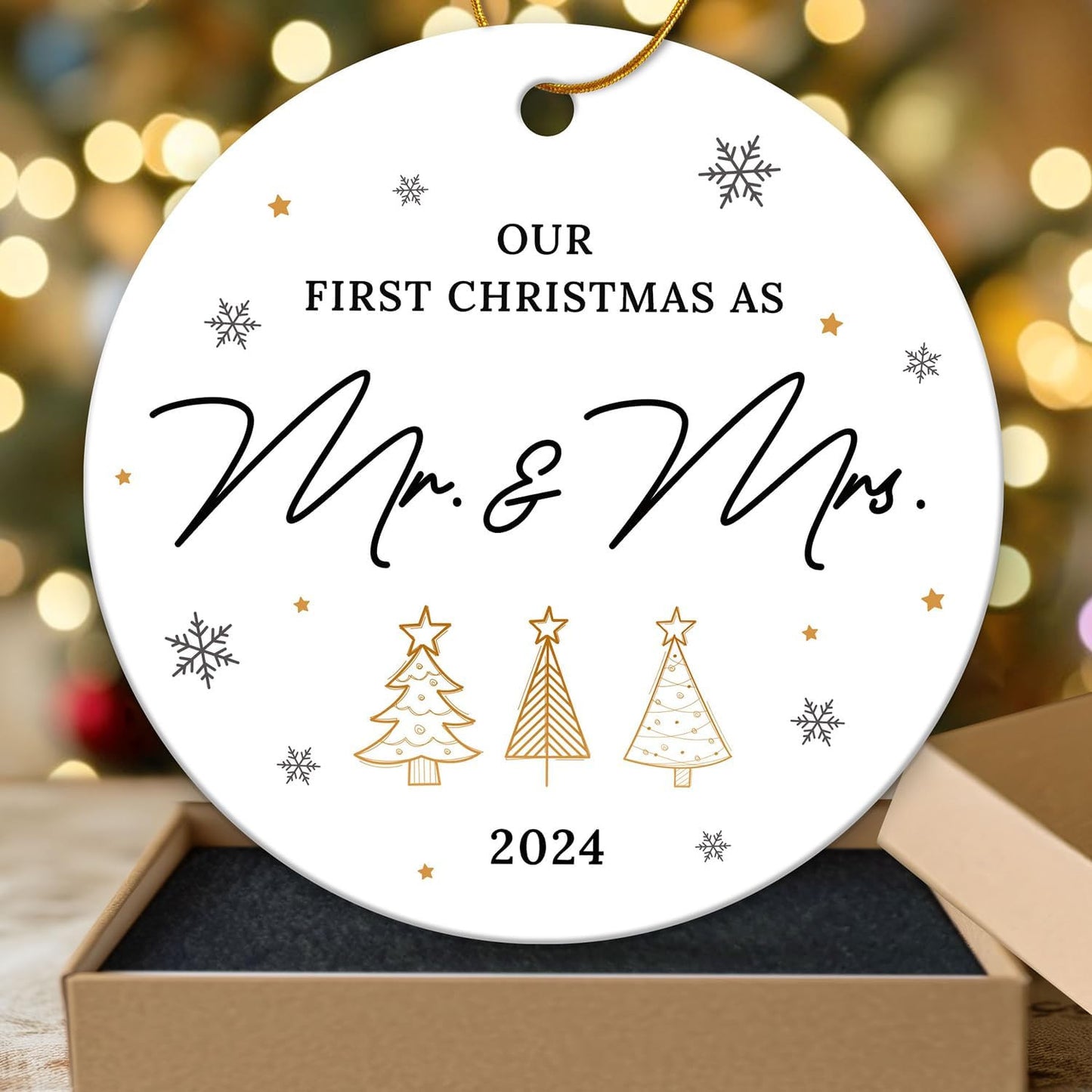 Wedding Gifts for Couples 2024 - First Christmas Married Ornament 2024, Mr and Mrs Gifts for Couples, Newlyweds - Just Married Gift Ideas, Bridal Shower Gift for Bride - 1st Christmas Ornament