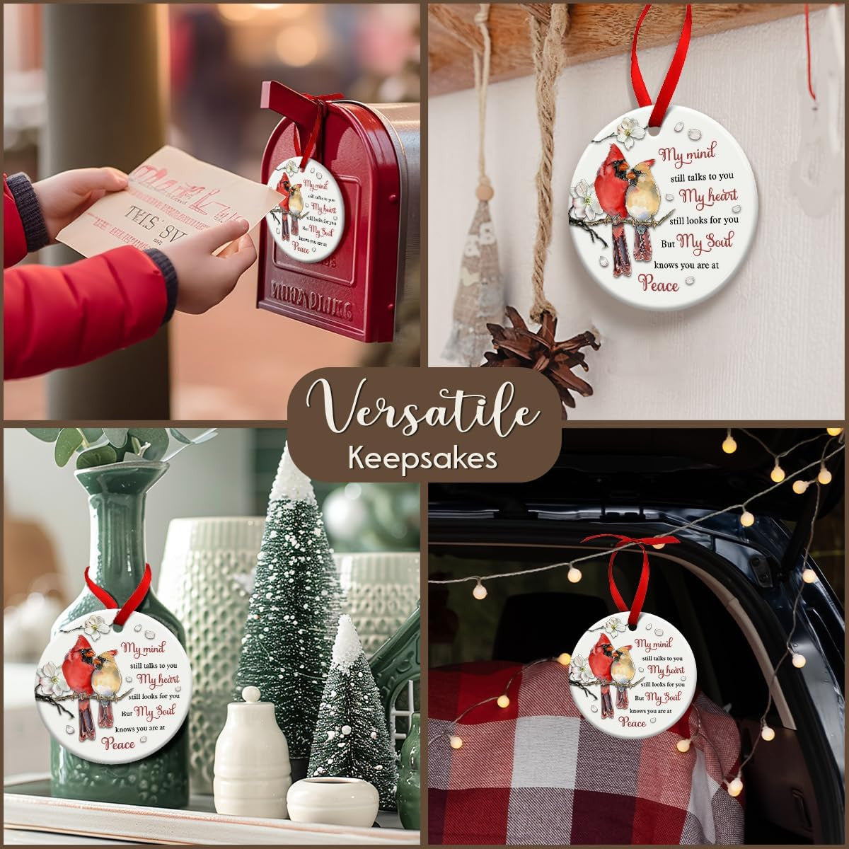 SOL VIBES Cardinal Memorial Ornament, Christmas Ceramic Ornaments, Remembrance Gift for Loss of Mom, Dad, Grandma, Grandpa, Sympathy Bereavement Condolences Gifts