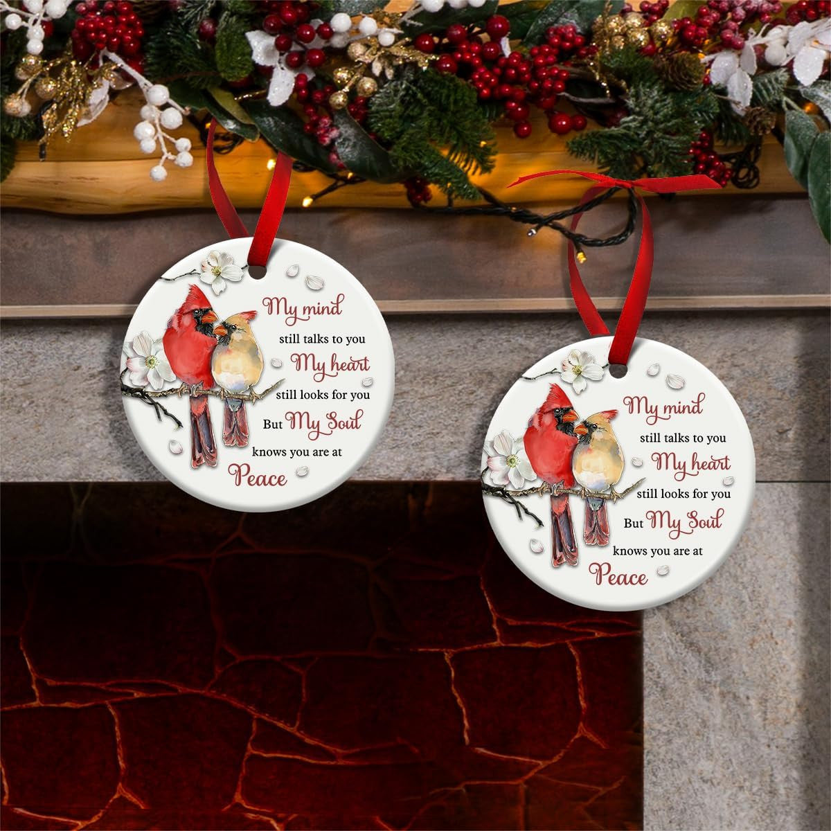 SOL VIBES Cardinal Memorial Ornament, Christmas Ceramic Ornaments, Remembrance Gift for Loss of Mom, Dad, Grandma, Grandpa, Sympathy Bereavement Condolences Gifts