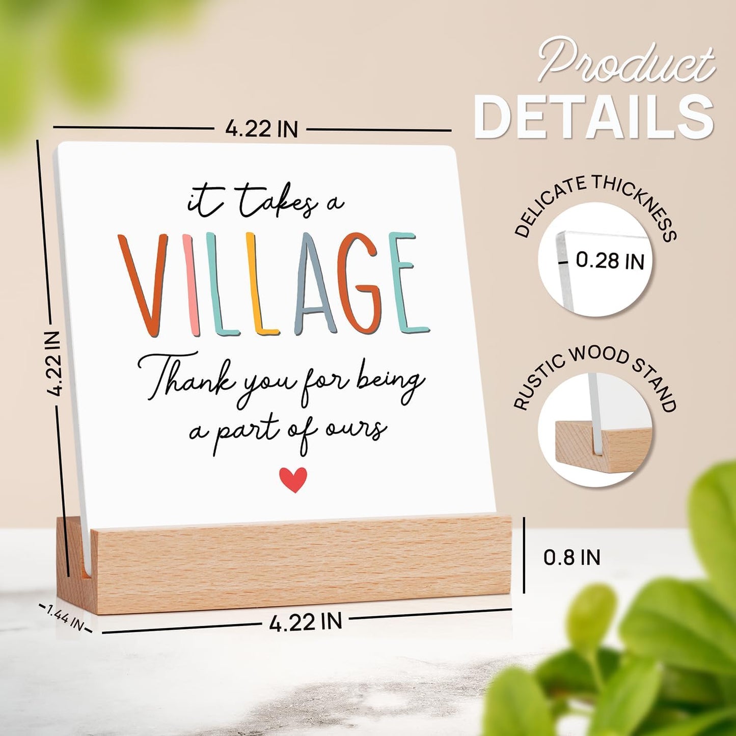 Thank You Ceramic Plaque Gifts for Women - Teacher Gifts - Appreciation Gift for Teacher Nurse Coworker Daycare Provider Nanny Babysiter - It Takes a Village Plaque - Ceramic Sign for Home Office Desk