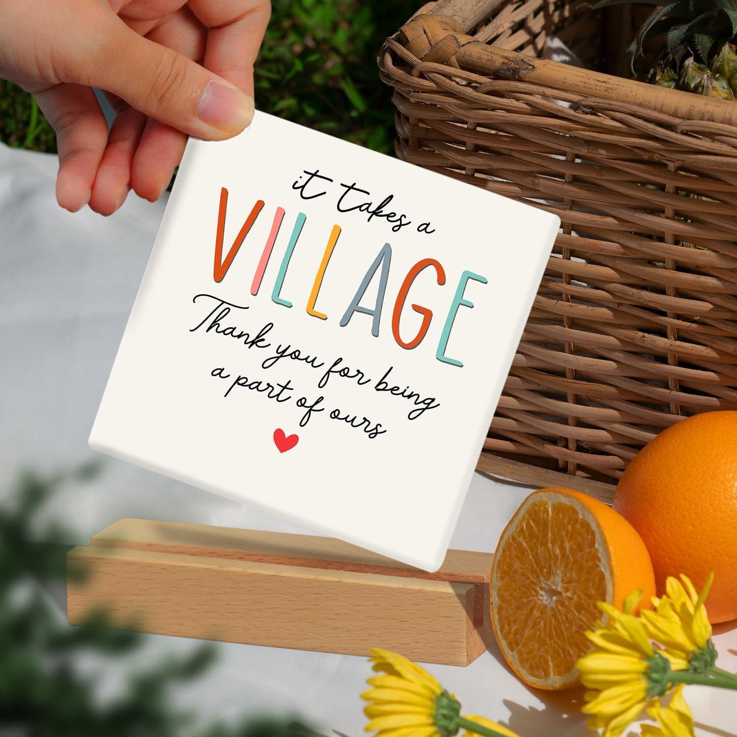 Thank You Ceramic Plaque Gifts for Women - Teacher Gifts - Appreciation Gift for Teacher Nurse Coworker Daycare Provider Nanny Babysiter - It Takes a Village Plaque - Ceramic Sign for Home Office Desk