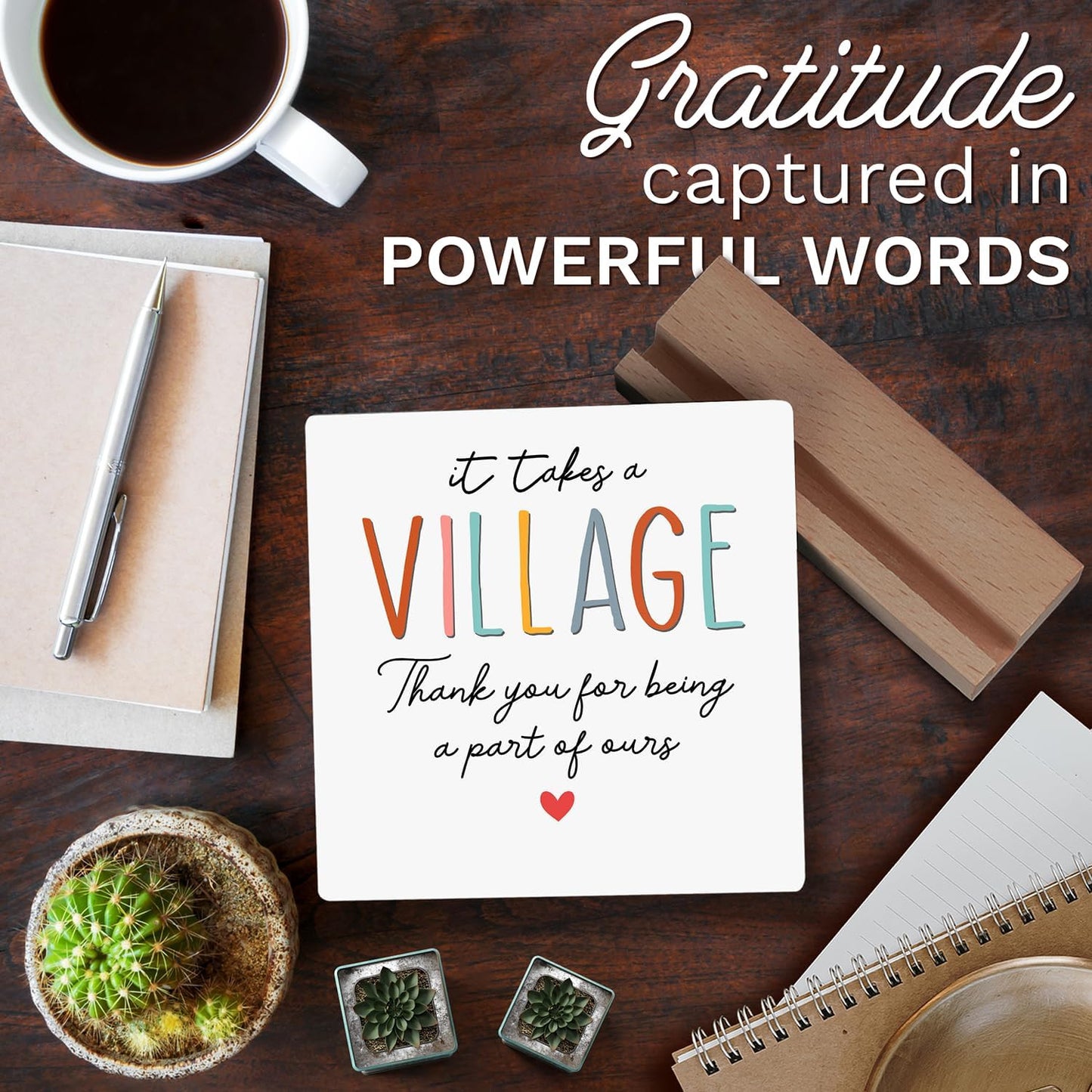 Thank You Ceramic Plaque Gifts for Women - Teacher Gifts - Appreciation Gift for Teacher Nurse Coworker Daycare Provider Nanny Babysiter - It Takes a Village Plaque - Ceramic Sign for Home Office Desk