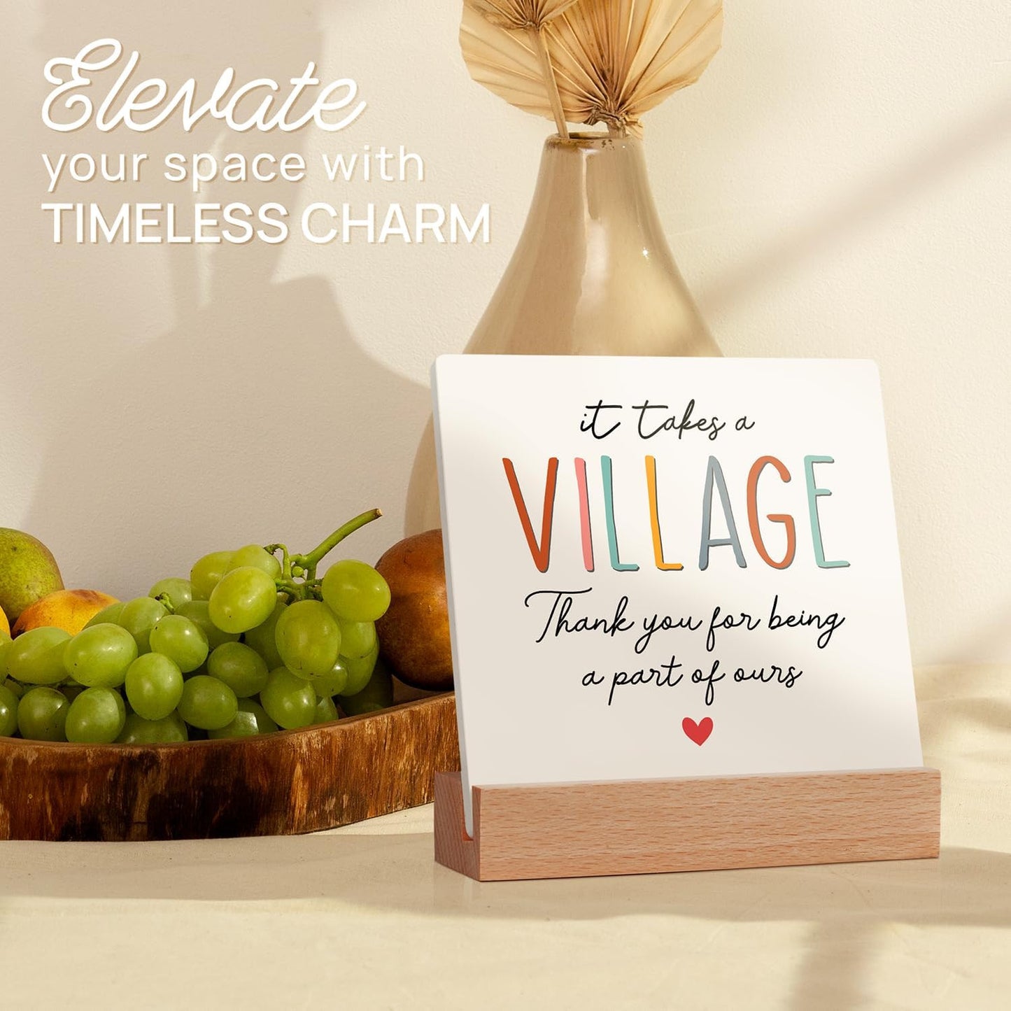 Thank You Ceramic Plaque Gifts for Women - Teacher Gifts - Appreciation Gift for Teacher Nurse Coworker Daycare Provider Nanny Babysiter - It Takes a Village Plaque - Ceramic Sign for Home Office Desk