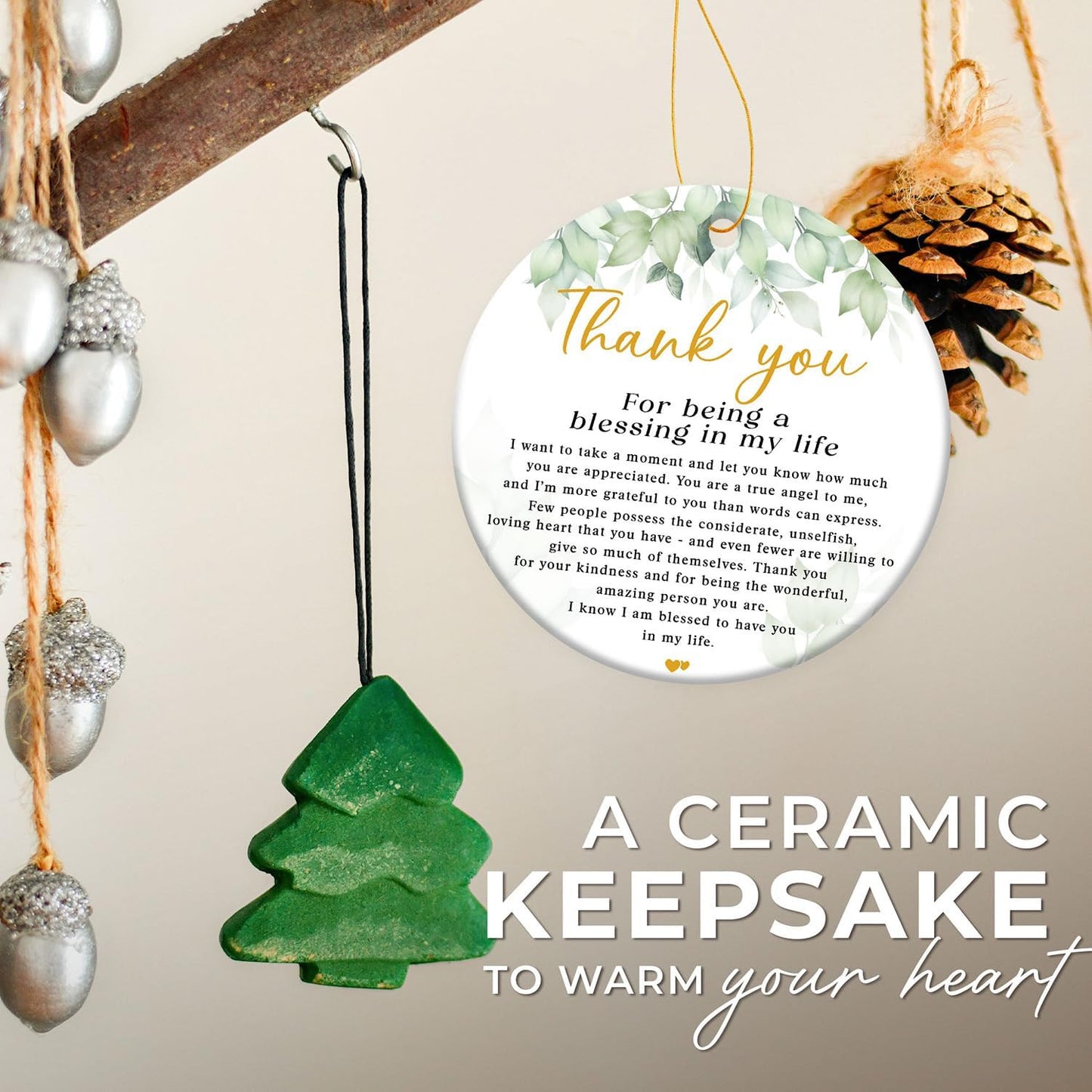Thank You Gifts for Women Men - Appreciation Gift for Coworker Boss Teacher Nurse Mom Friend - Thanksgiving Day Gifts for Family - Being A Blessing in My Life - Ceramic Christmas Ornament 2025