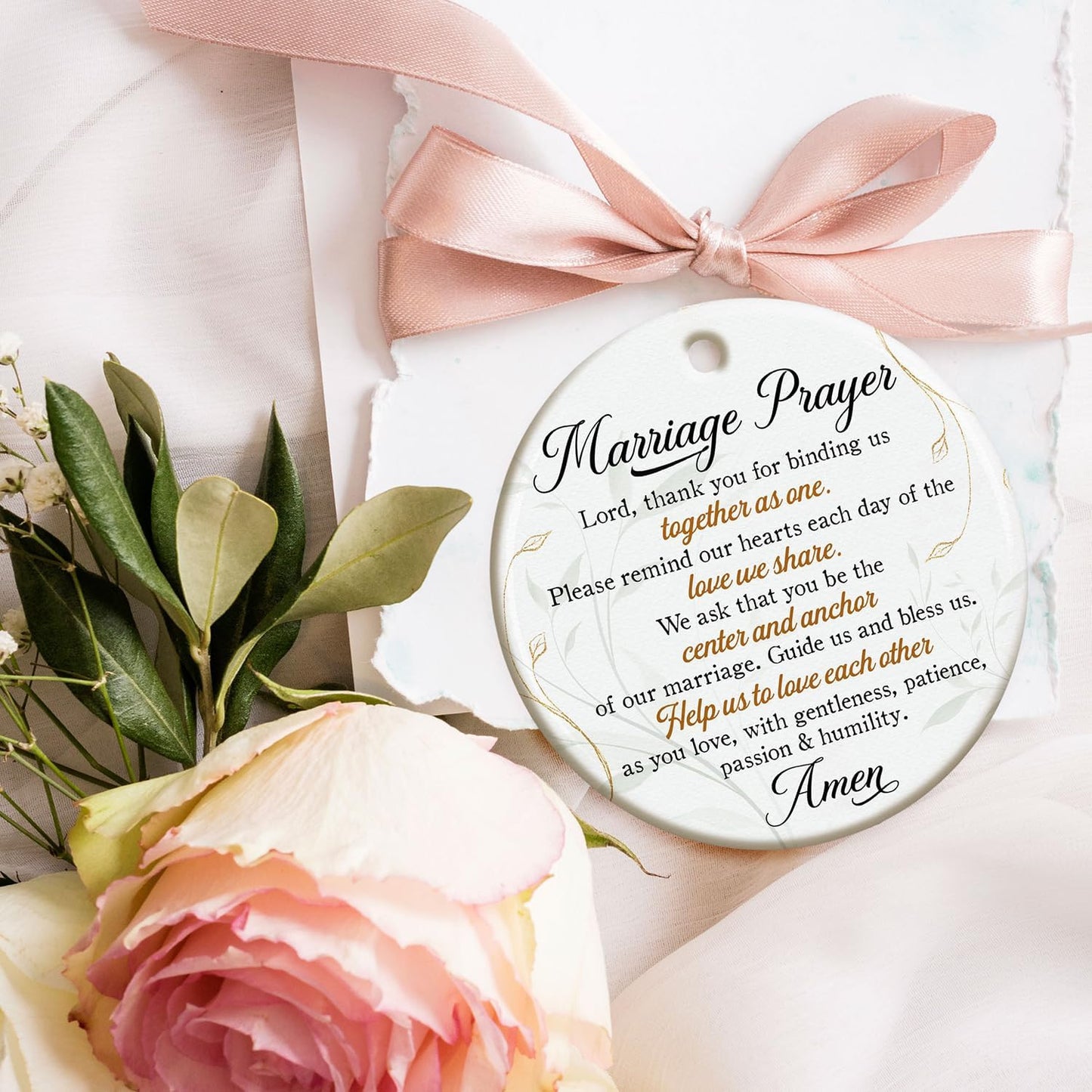 Christian Wedding Gifts for Couple 2025 - Marriage Prayer Religious Wedding Gift for Newlyweds, Married Couples Anniversary, Bride, Groom - Mr & Mrs Decor, Bridal Shower Gift - Ceramic Ornament