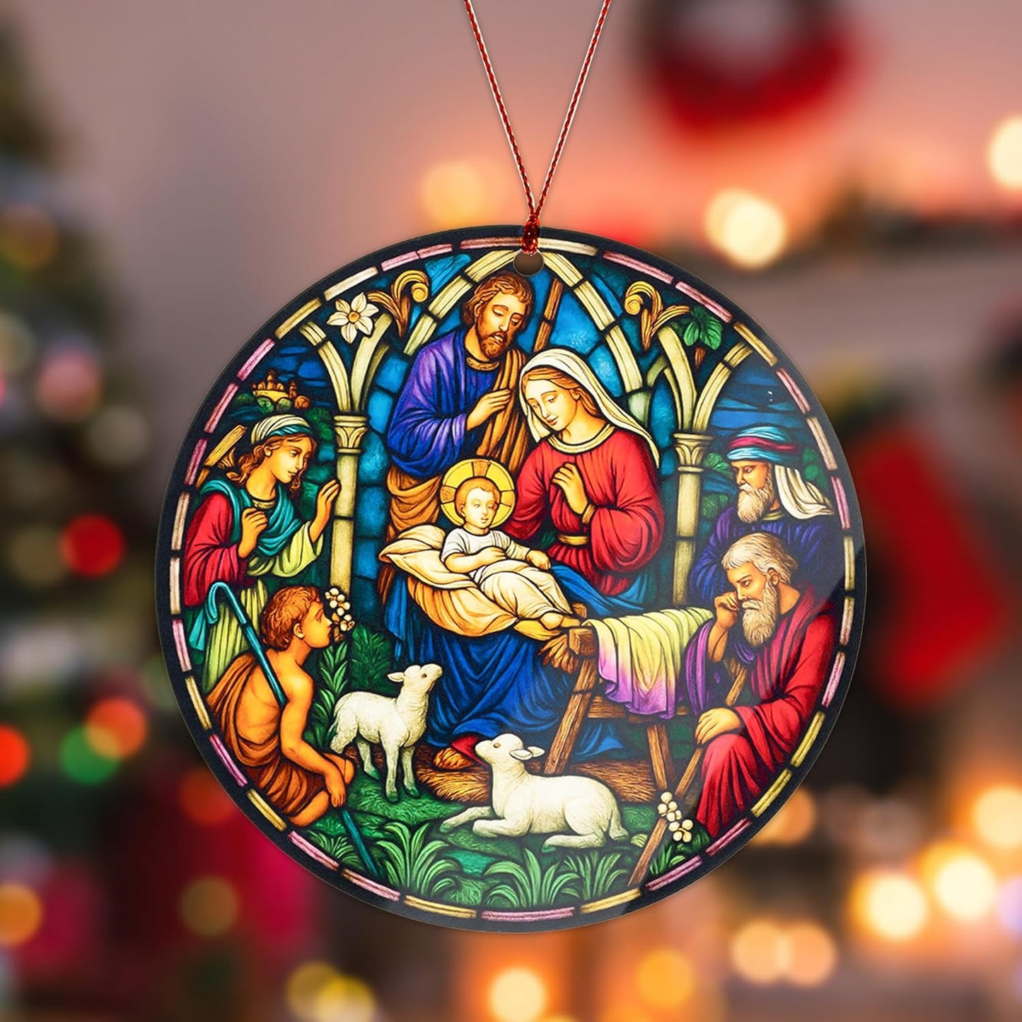 Christmas Nativity Scene Ornament with Mary Joseph and Baby Jesus, Christmas Tree Nativity Scene Hanging Ornaments 2025, Religious Gifts for Christian & Family, The Birth of Jesus Decor