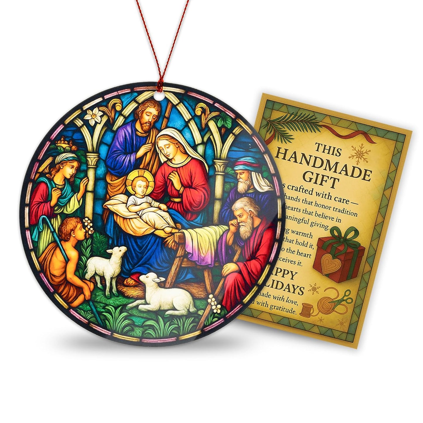 Christmas Nativity Scene Ornament with Mary Joseph and Baby Jesus, Christmas Tree Nativity Scene Hanging Ornaments 2025, Religious Gifts for Christian & Family, The Birth of Jesus Decor