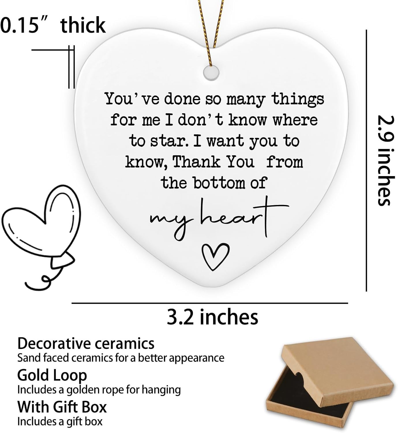 Appreciation Gifts for Women Ornament Keepsake Sign Heart Plaque Thank You Gifts for Teacher Manager Boss Coworkers Thank You from the Bottom of My Heart Christmas Ornament