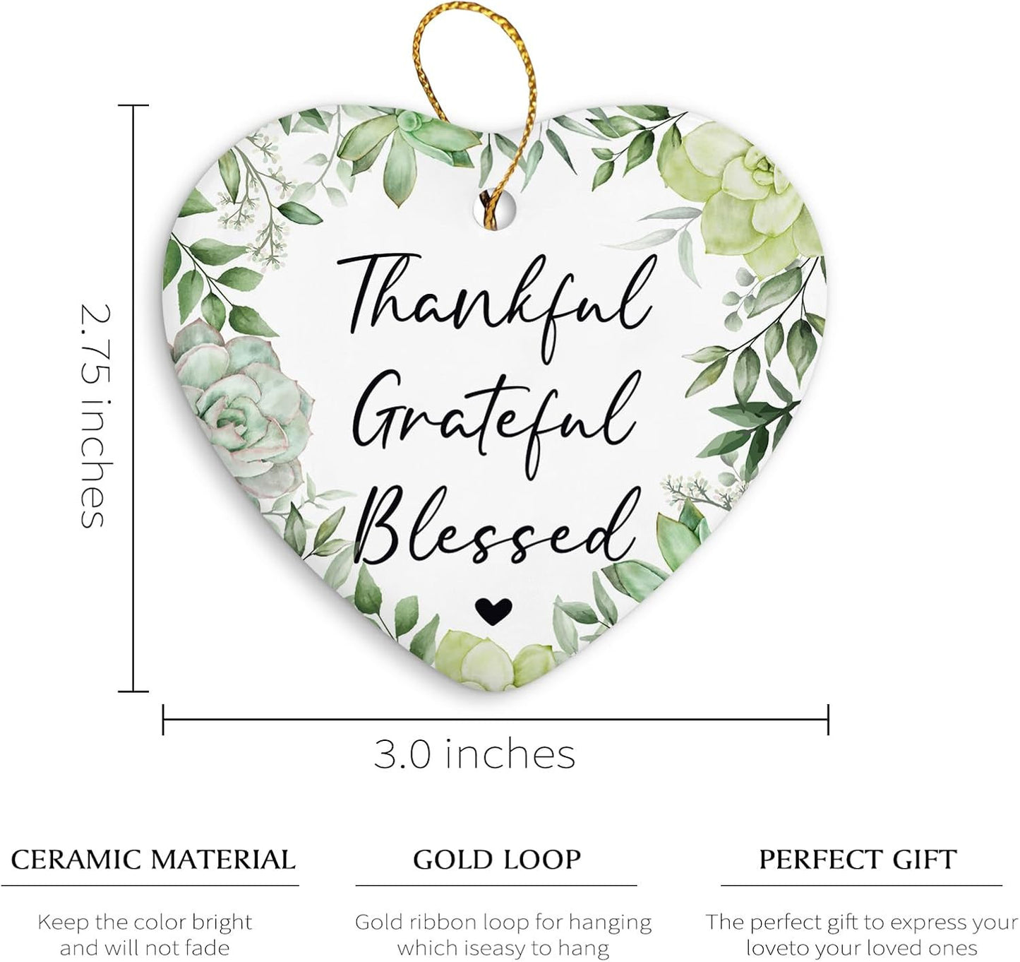 Christian Gifts Christmas Ornament Keepsake Sign,Thankful Grateful Blessed Wall Decor,Religious Christmas Ornaments for Christmas Tree,Ceramic Heart Keepsake Christmas Bible Gifts for Women