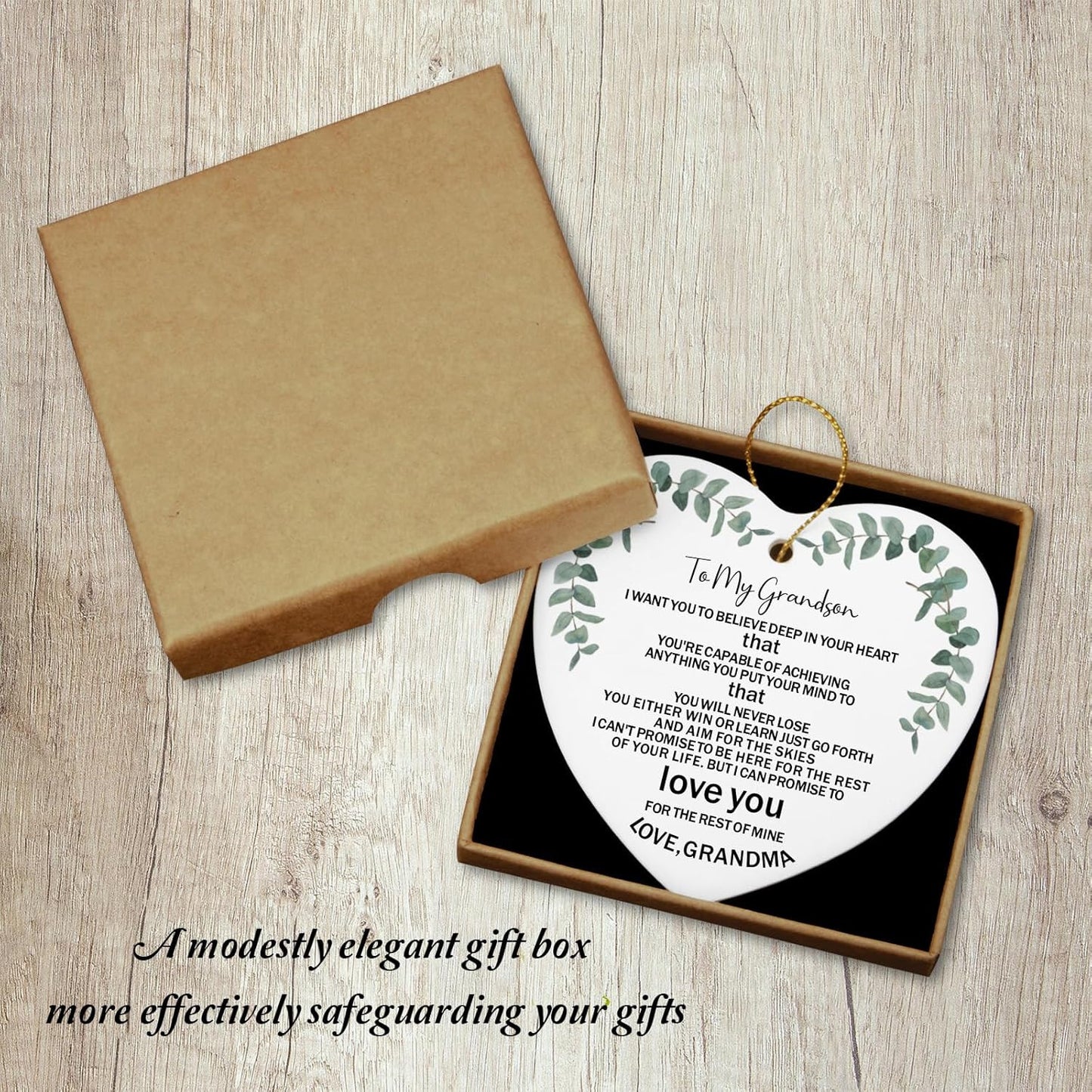 To My Grandson Gifts from Grandma Ceramic Ornament Keepsake Sign Heart Plaque Heartwarming Birthday Christmas Wedding Graduation Gifts for Grandson Family from Grandma