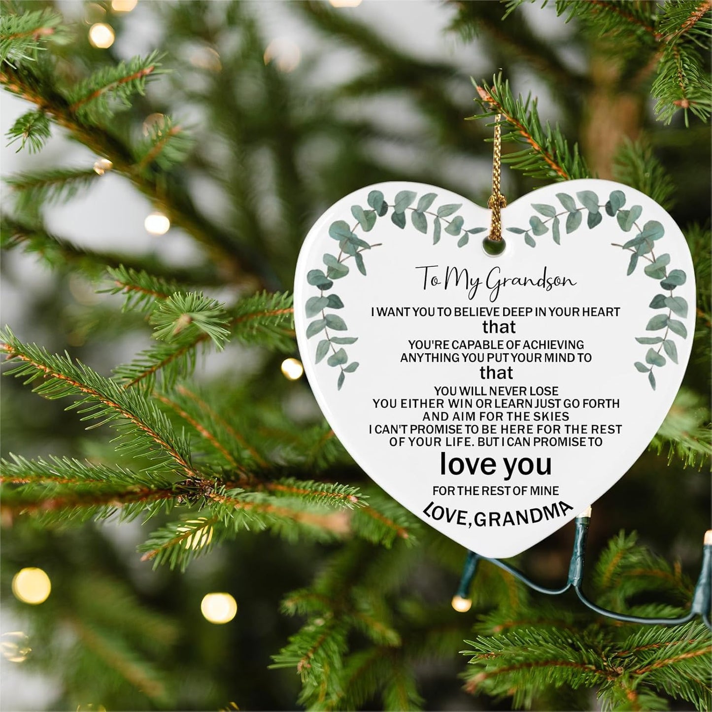 To My Grandson Gifts from Grandma Ceramic Ornament Keepsake Sign Heart Plaque Heartwarming Birthday Christmas Wedding Graduation Gifts for Grandson Family from Grandma