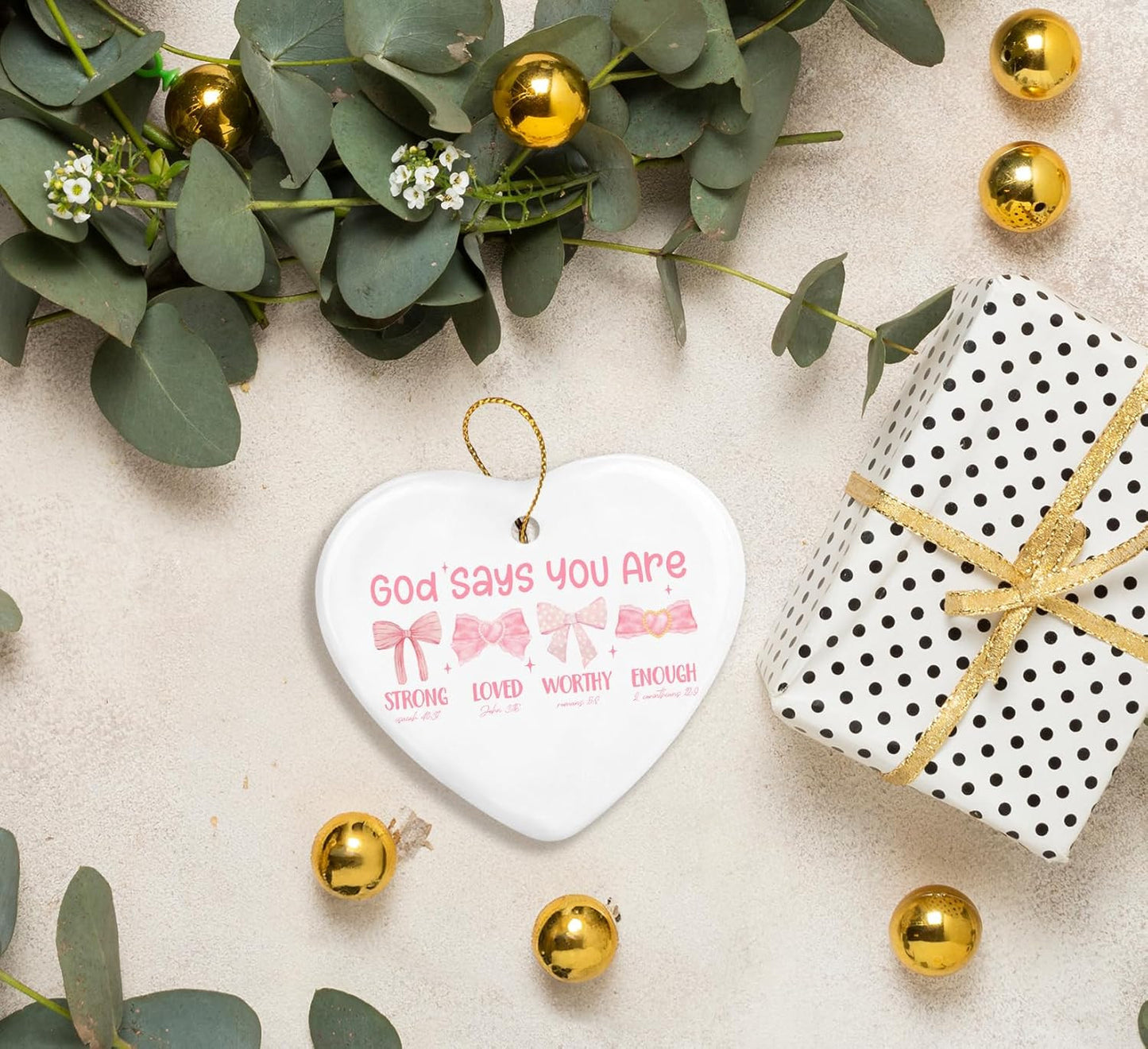 Coquette Pink Bow Christian Inspirational Gifts,God Says You are Ornaments for Christmas Tree,Preppy Girly Gifts for Women,Bible Verse Religious Scripture Ornament Keepsake Sign,Hanging