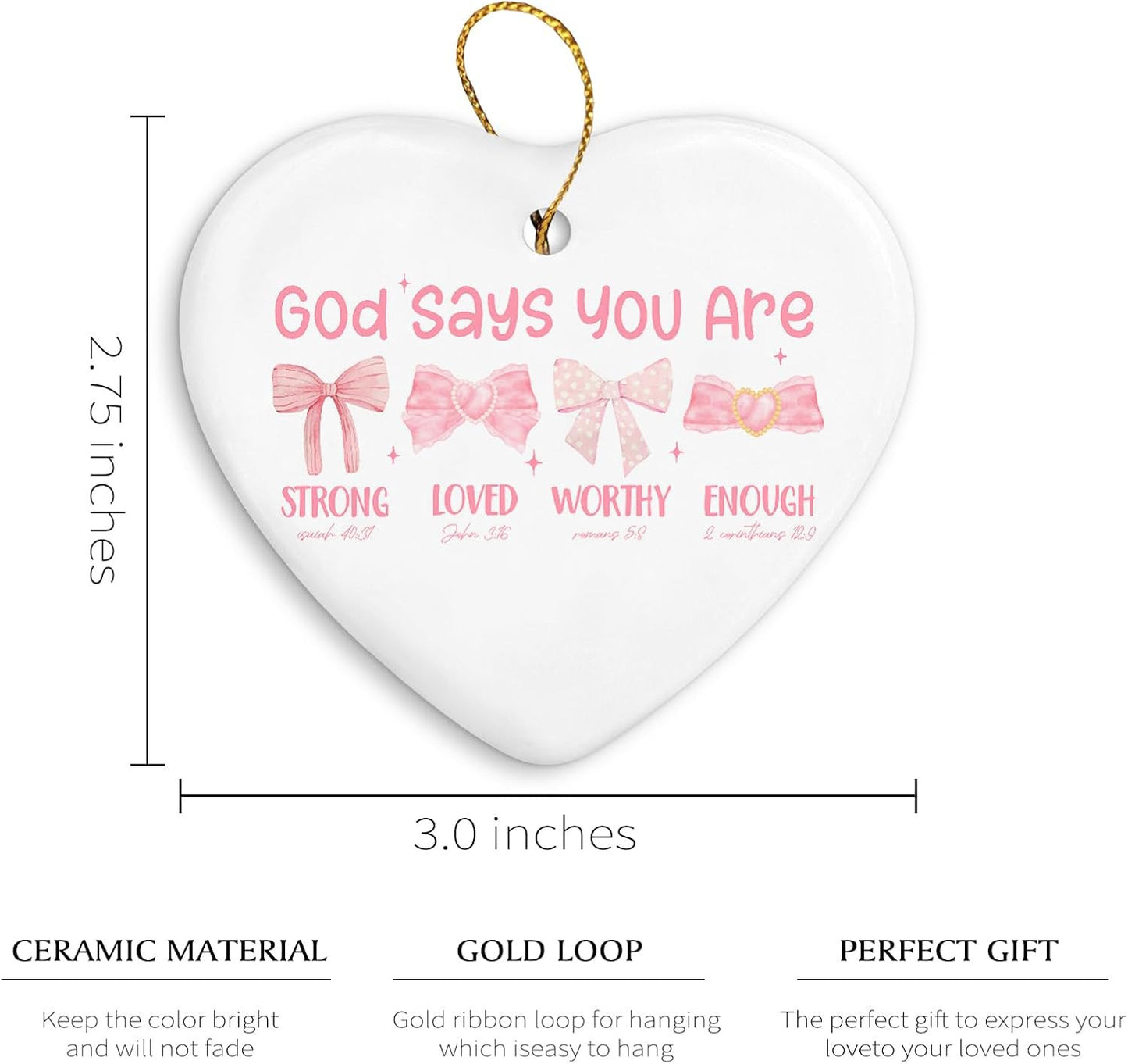 Coquette Pink Bow Christian Inspirational Gifts,God Says You are Ornaments for Christmas Tree,Preppy Girly Gifts for Women,Bible Verse Religious Scripture Ornament Keepsake Sign,Hanging