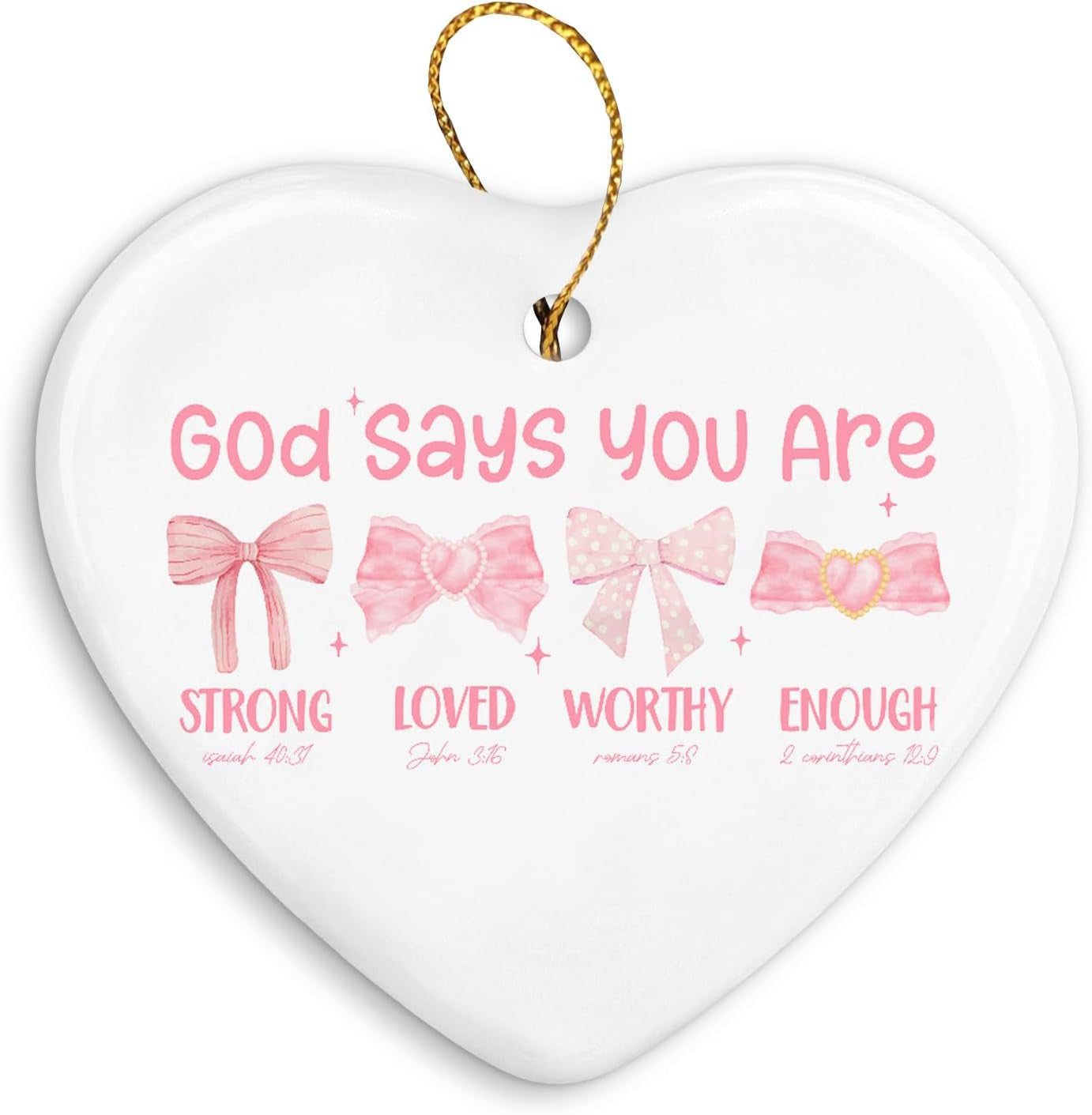 Coquette Pink Bow Christian Inspirational Gifts,God Says You are Ornaments for Christmas Tree,Preppy Girly Gifts for Women,Bible Verse Religious Scripture Ornament Keepsake Sign,Hanging