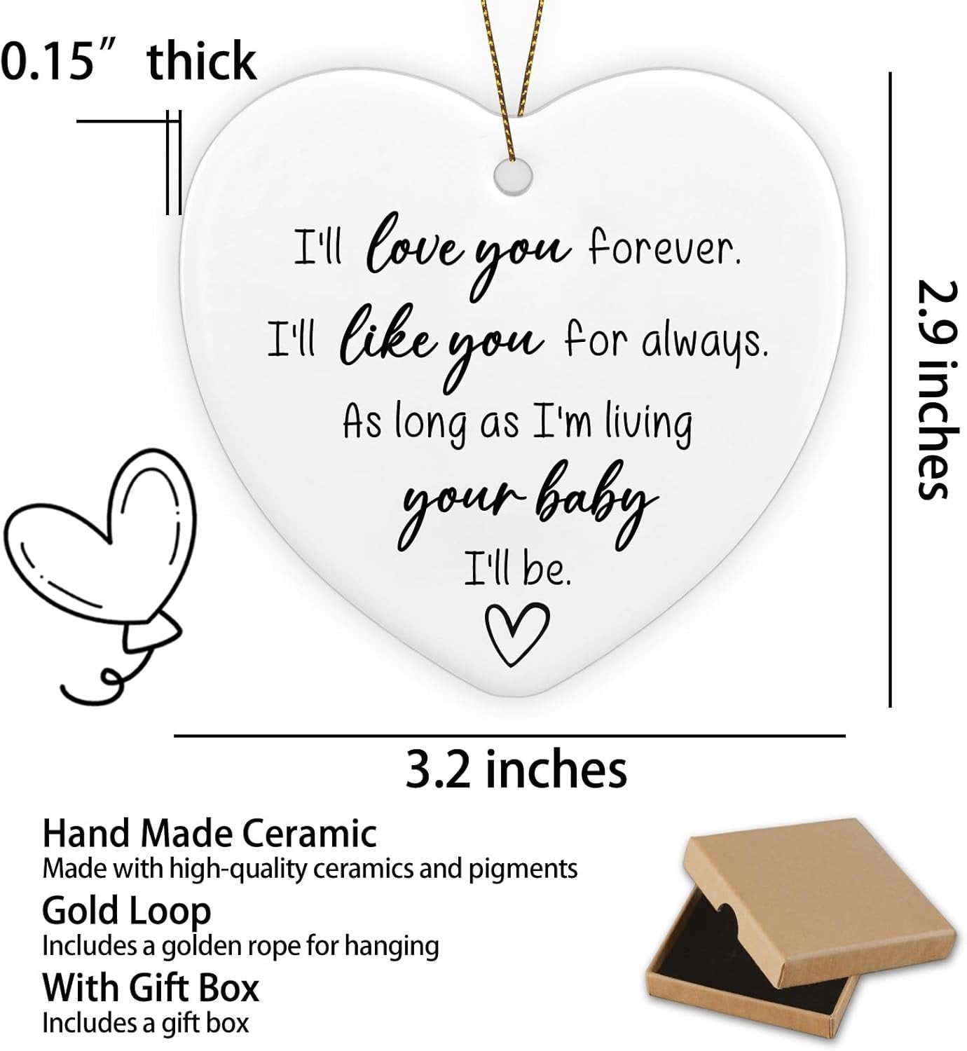 Mother of The Bride Gifts Ceramic Ornament Keepsake Sign Heart Plaque Mother of The Bride Wedding Shower I'LL LOVE YOU FOREVER Gifts With Gift Box