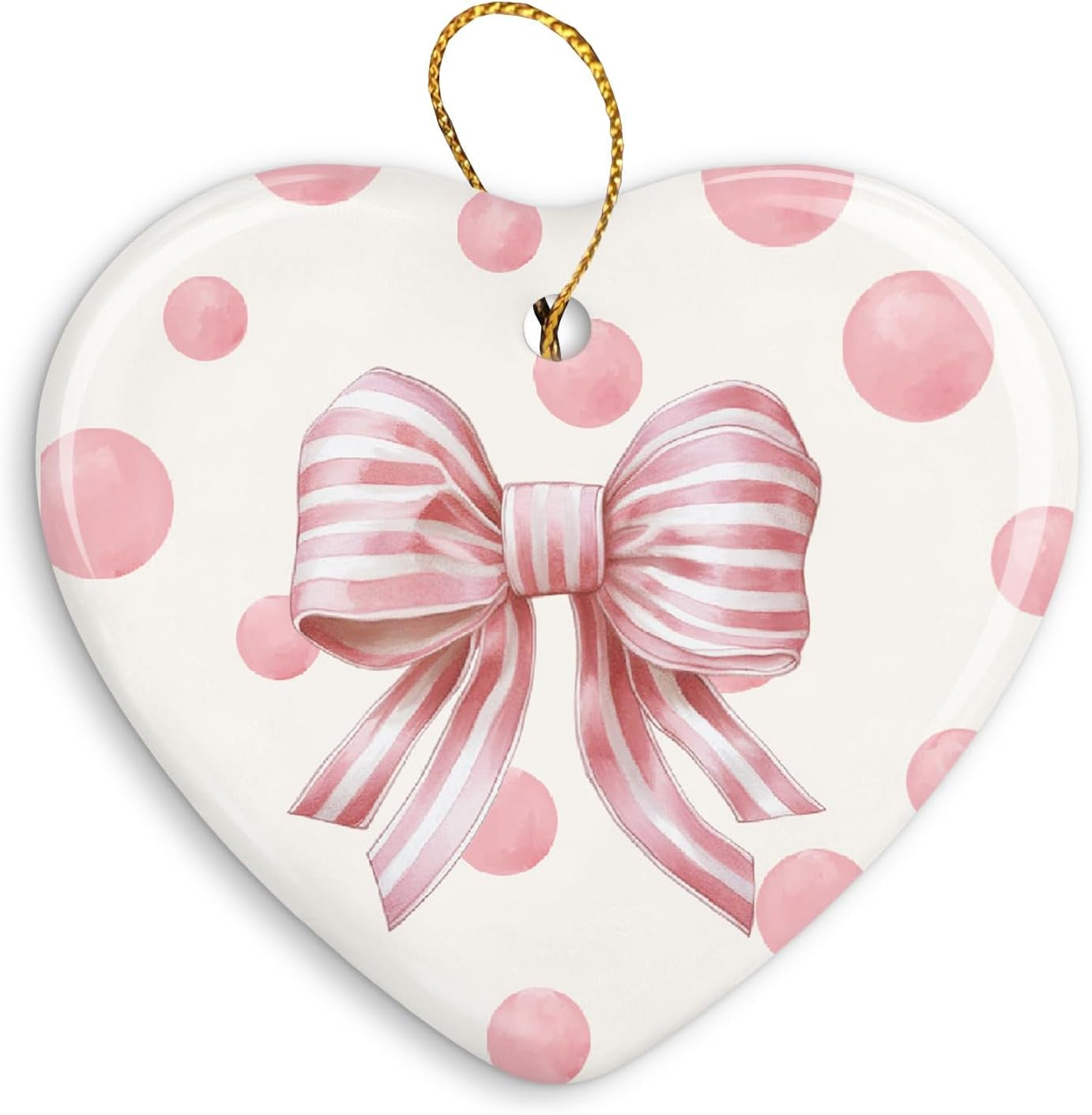 Coquette Trendy Pink Bow Ornament, Keepsake Sign for Christmas Tree, Ceramic Heart Keepsake Birthday Decorations