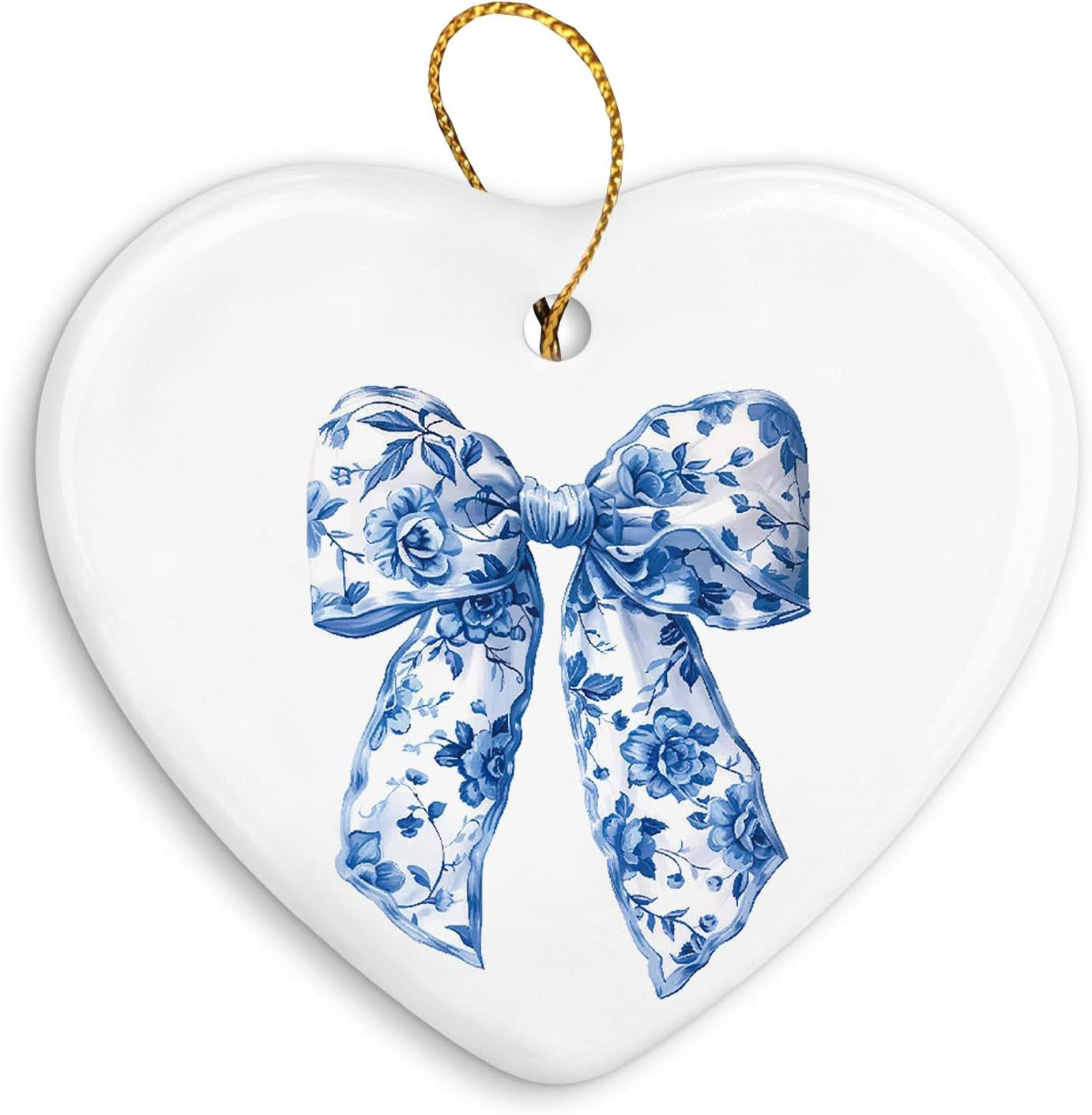 Coquette Trendy Pink Bow Ornament, Keepsake Sign for Christmas Tree, Ceramic Heart Keepsake Birthday Decorations