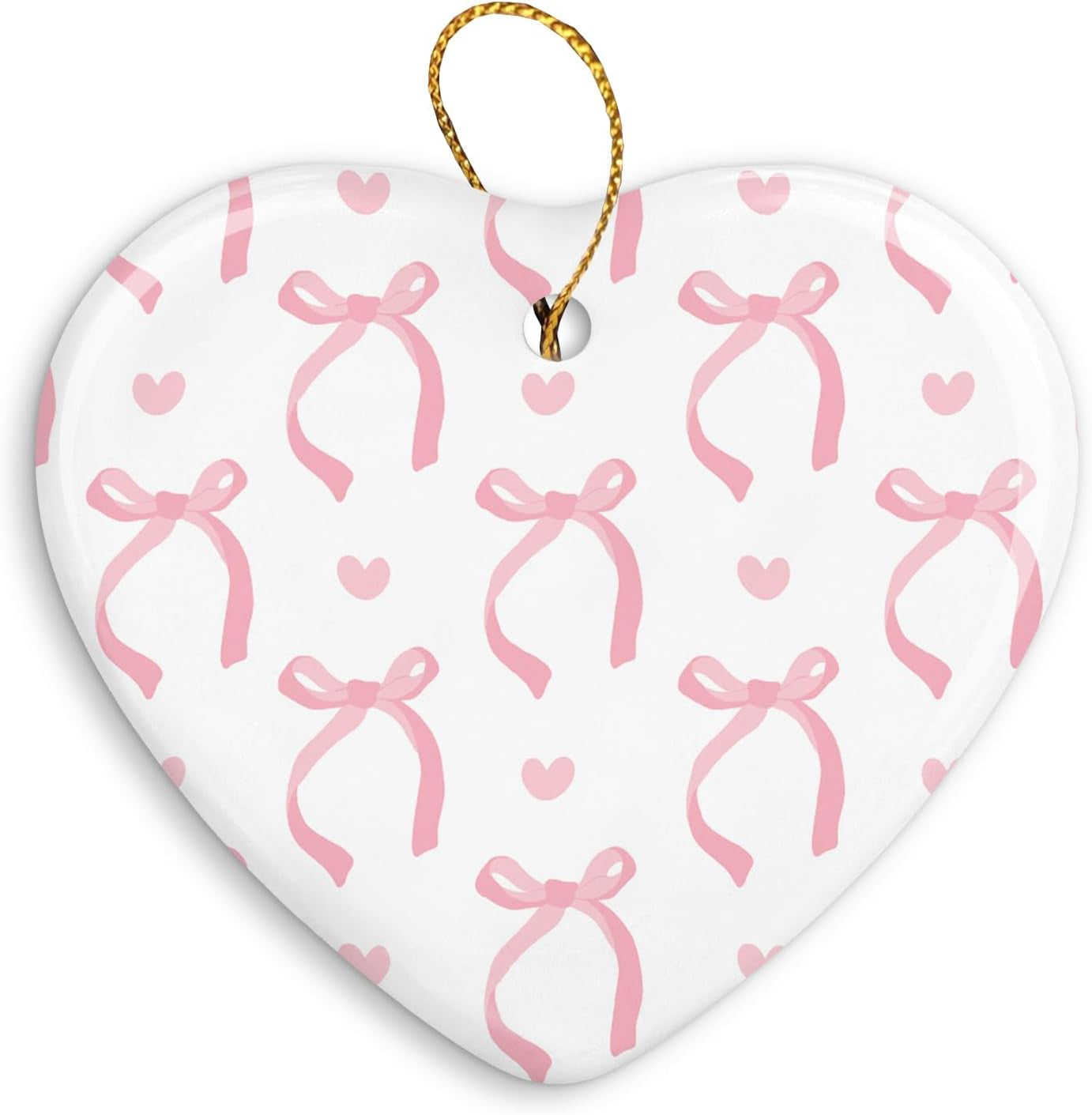 Coquette Trendy Pink Bow Ornament, Keepsake Sign for Christmas Tree, Ceramic Heart Keepsake Birthday Decorations