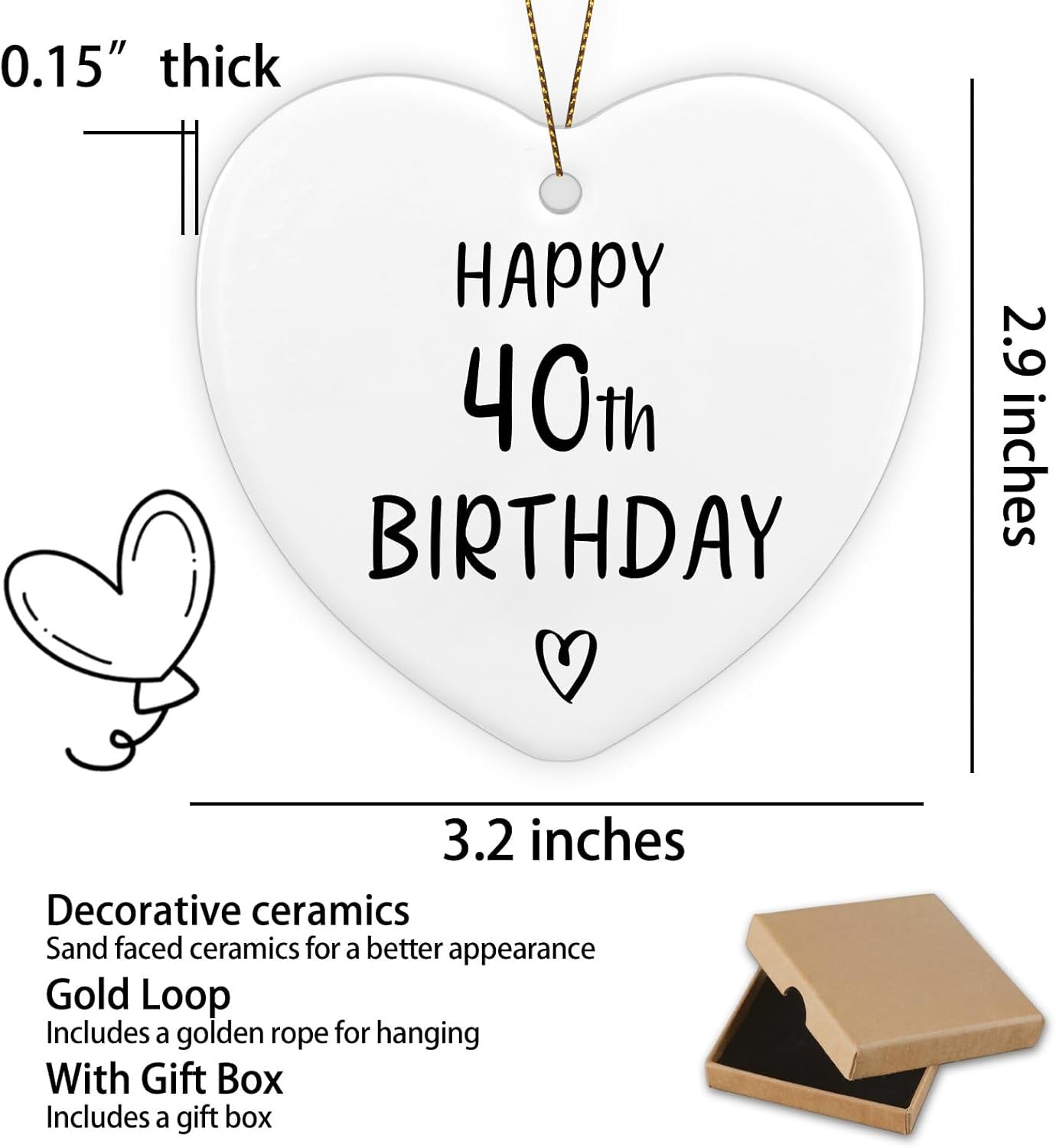 40th Birthday Gifts for Her Him Ornament Keepsake Sign Heart Plaque 40 Year Old Birthday Gifts for Women Men 40th Birthday Ideas