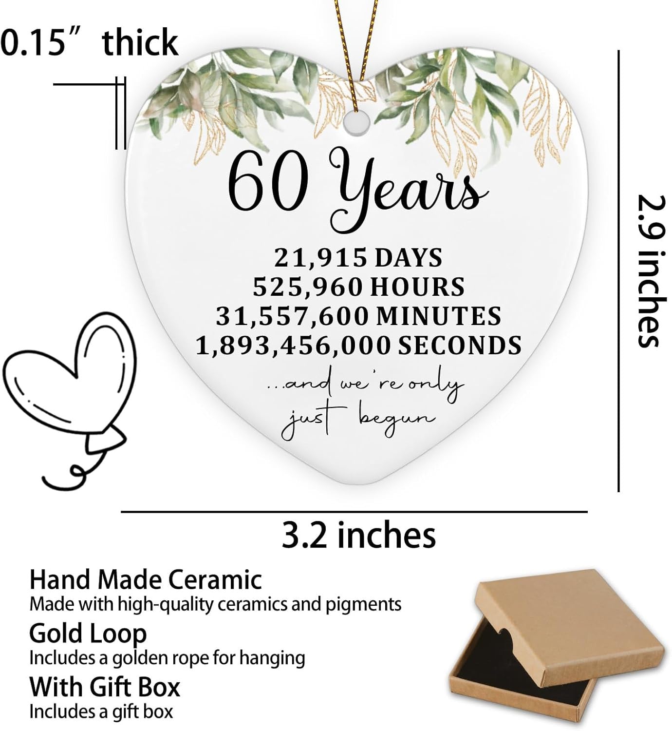 60th Wedding for Couples Parents Women Ceramic Ornament Keepsake Sign 60th Wedding Anniversary Decorations Ideas for Him Her Husband Wife