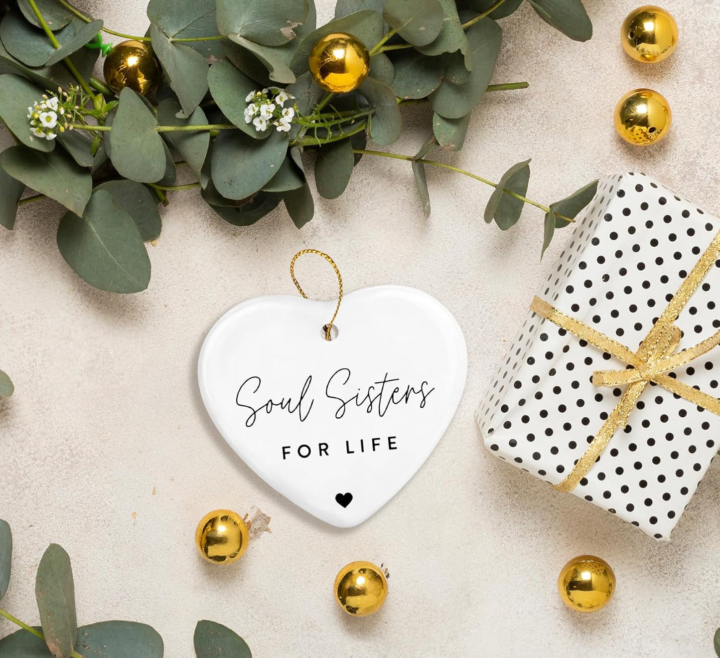 Thank You Gifts for Coworkers,Best Friend Christmas Ornament,Soul Sister Gifts for Women,Appreciation Gift for Women,White Christmas Ceramic Christmas Ornament Gifts,Hanging Ornaments