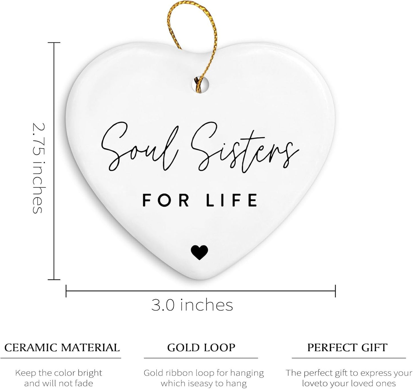 Thank You Gifts for Coworkers,Best Friend Christmas Ornament,Soul Sister Gifts for Women,Appreciation Gift for Women,White Christmas Ceramic Christmas Ornament Gifts,Hanging Ornaments