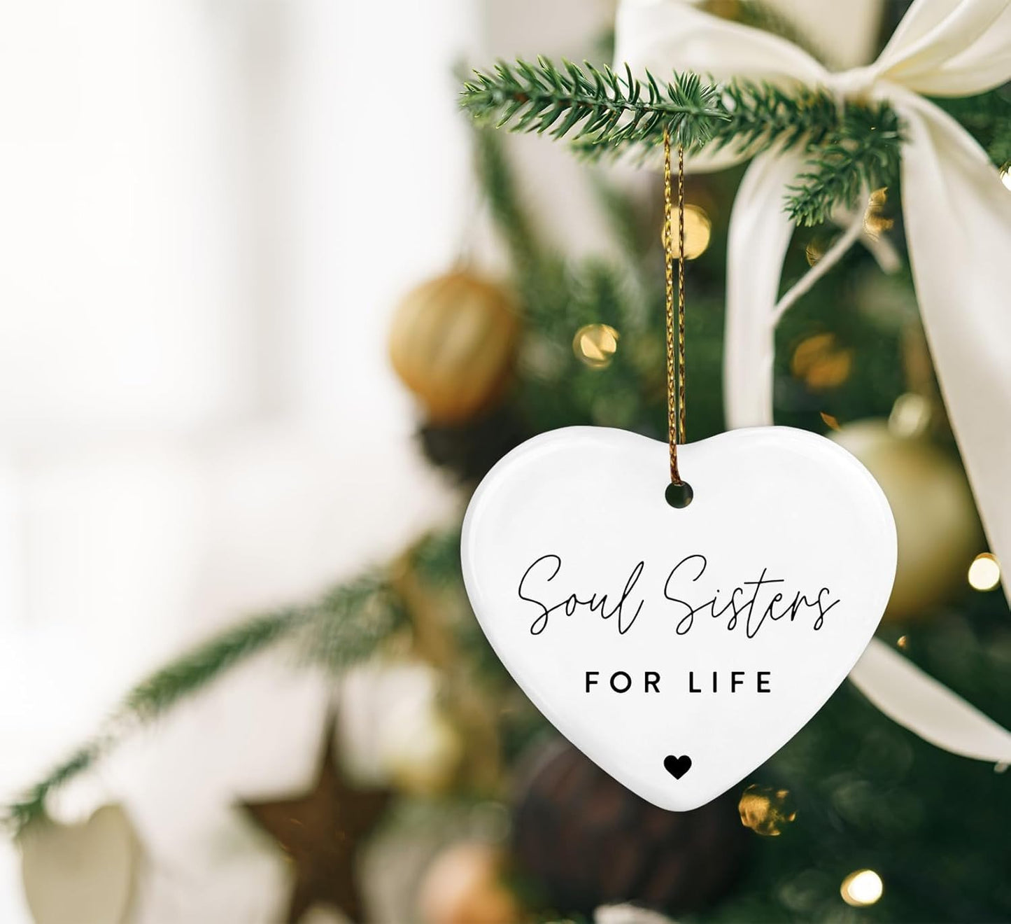 Thank You Gifts for Coworkers,Best Friend Christmas Ornament,Soul Sister Gifts for Women,Appreciation Gift for Women,White Christmas Ceramic Christmas Ornament Gifts,Hanging Ornaments