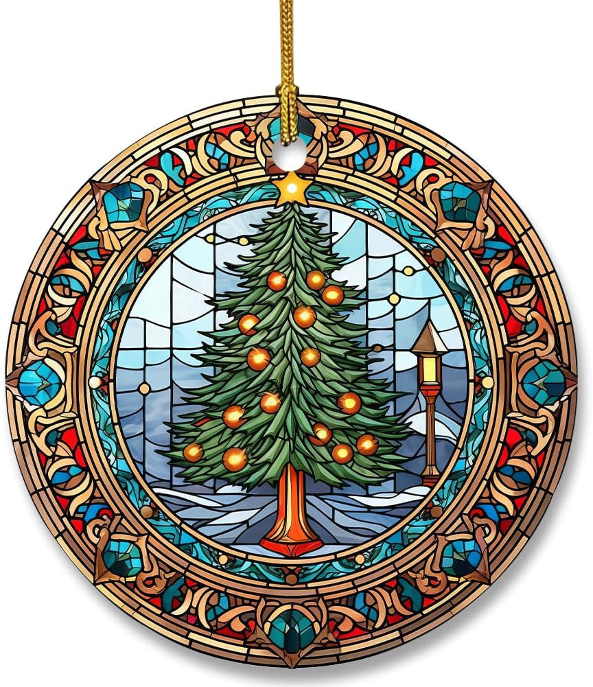 Snowman Ceramic Ornament in Stained Glass Patterns, Christmas Ceramic Hanging Ornament, Christmas Tree Ornament for Home Decors, Retro Style Funny Snowman Hanging Decors
