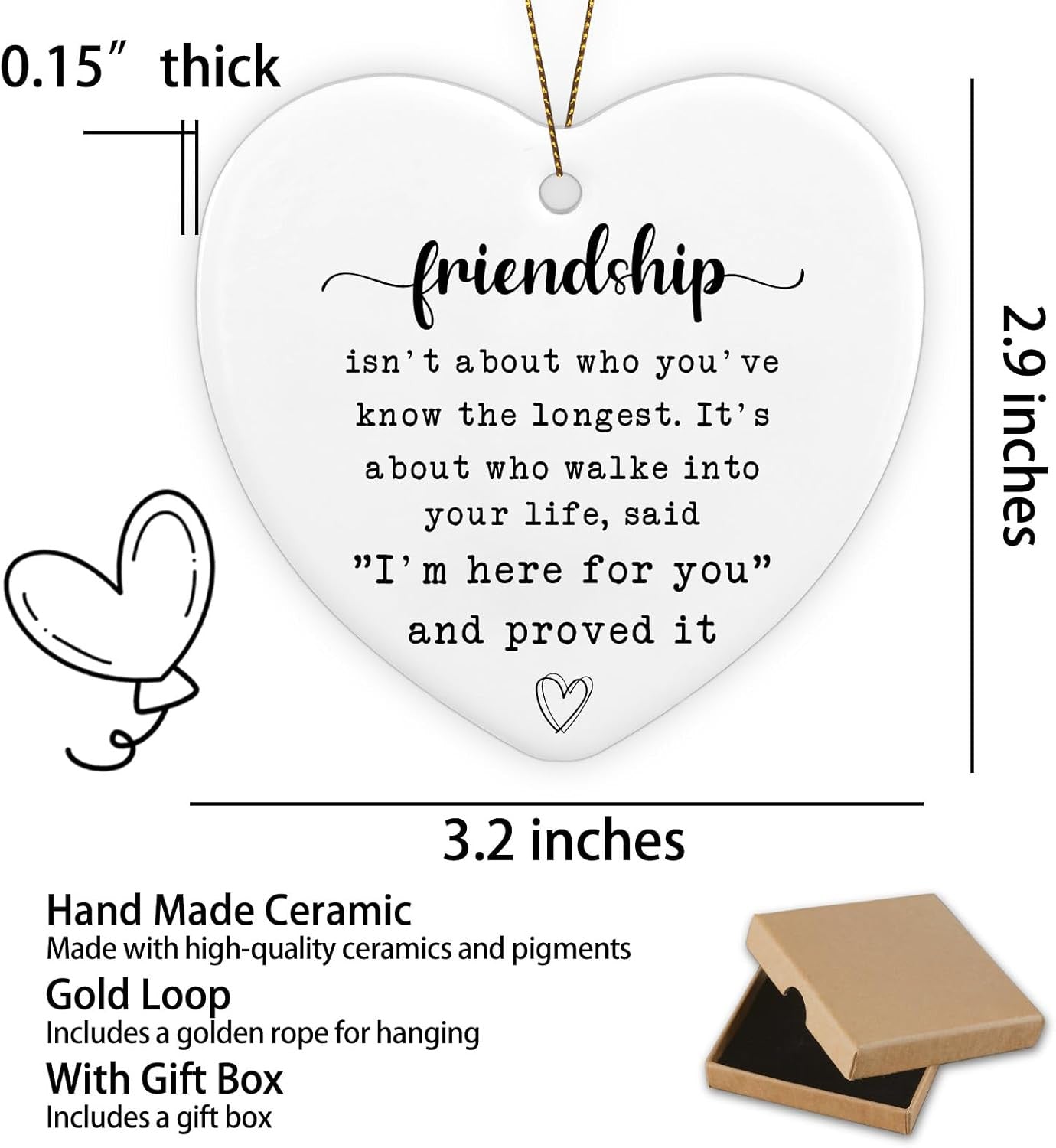Friendship Gifts for Women Ceramic Ornament Keepsake Sign Heart Plaque I'm Here for You Best Friend Bestie Birthday Gifts for Women Going Away Gifts for Friends