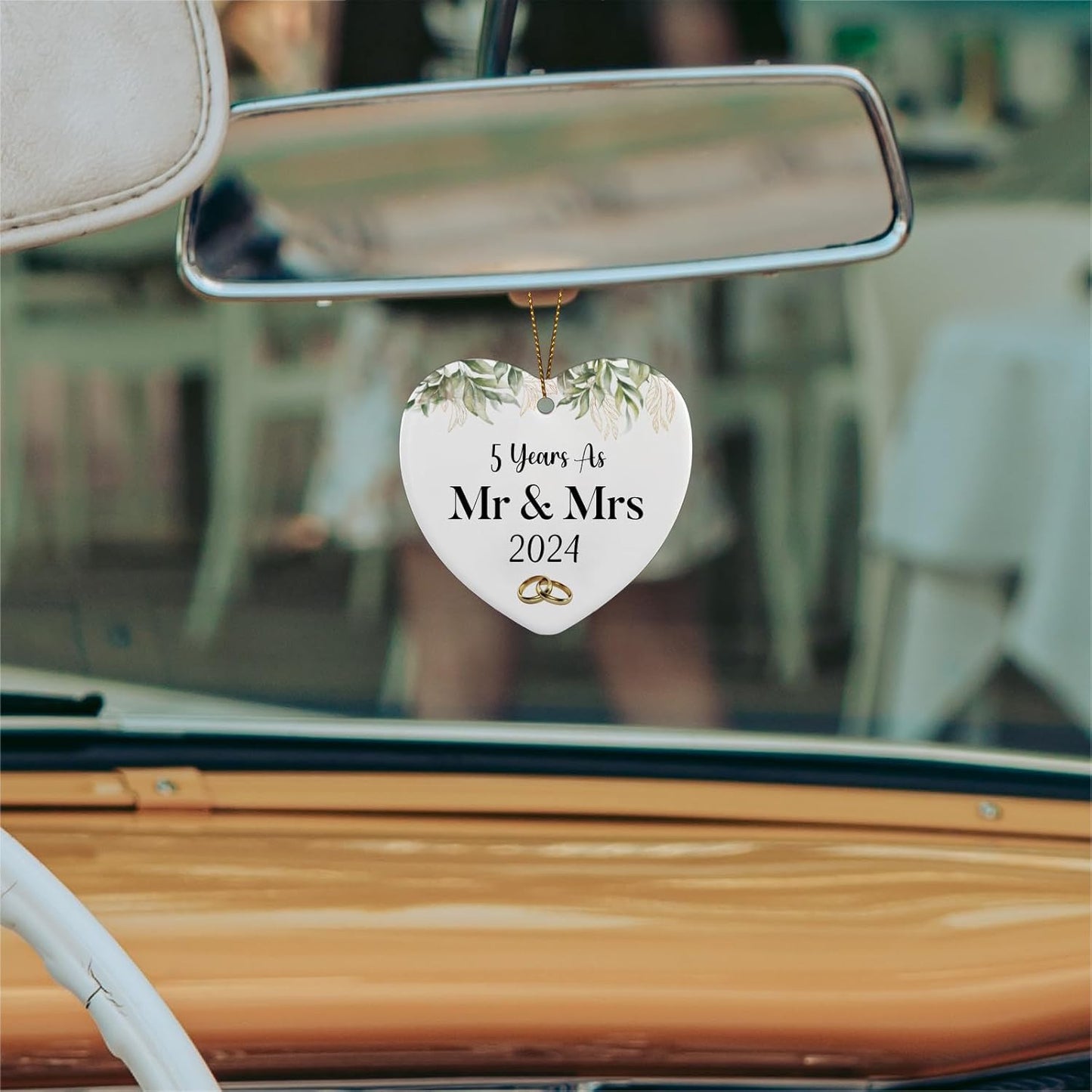 5 Year Marriage Ornament Keepsake Sign Heart Plaque 5th Wedding for Him Her Couple Husband Wife 5 Years as Mr & Mrs 2024