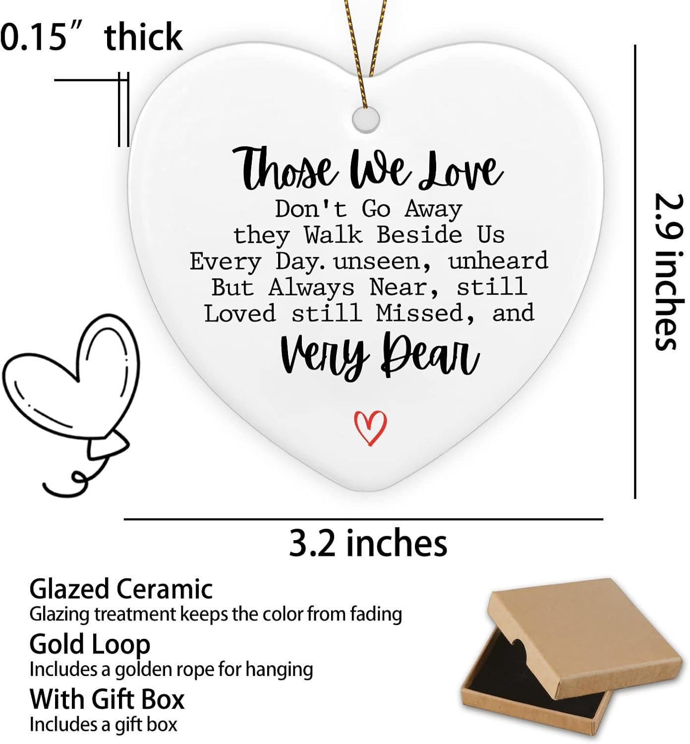 Sympathy Gift for Loss Loved One Ornament Keepsake Sign Heart Plaque Memorial Christmas Ornament Remembrance Gifts Memorial Ornaments for Loss of Father Mother Wife Husband Son Daughter