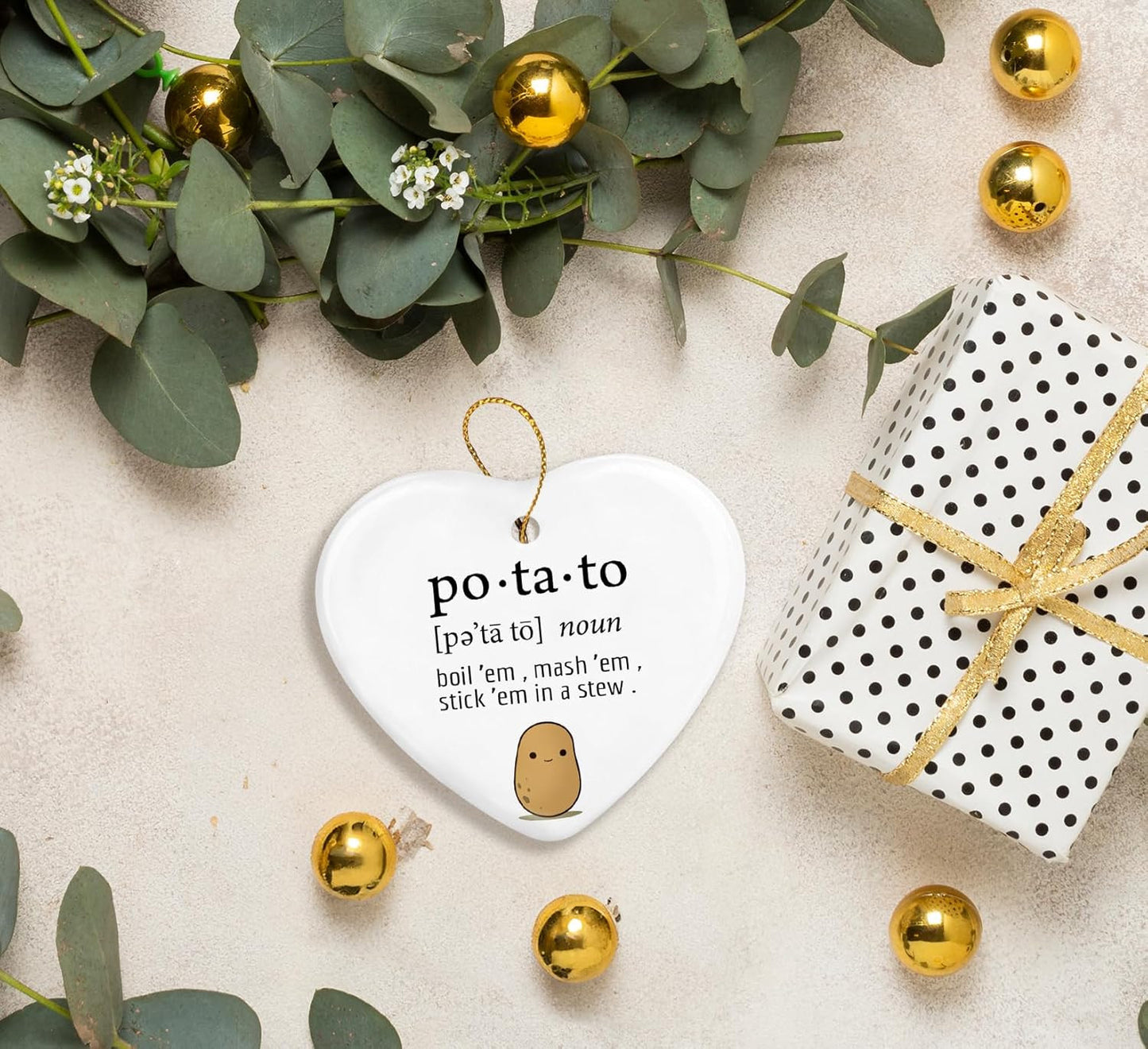 Funny Potato Emotional Support Ornament Keepsake?Positive Motivational Christmas Ornament Gifts,White Christmas Ceramic Christmas Ornament Gifts,Hanging Ornaments