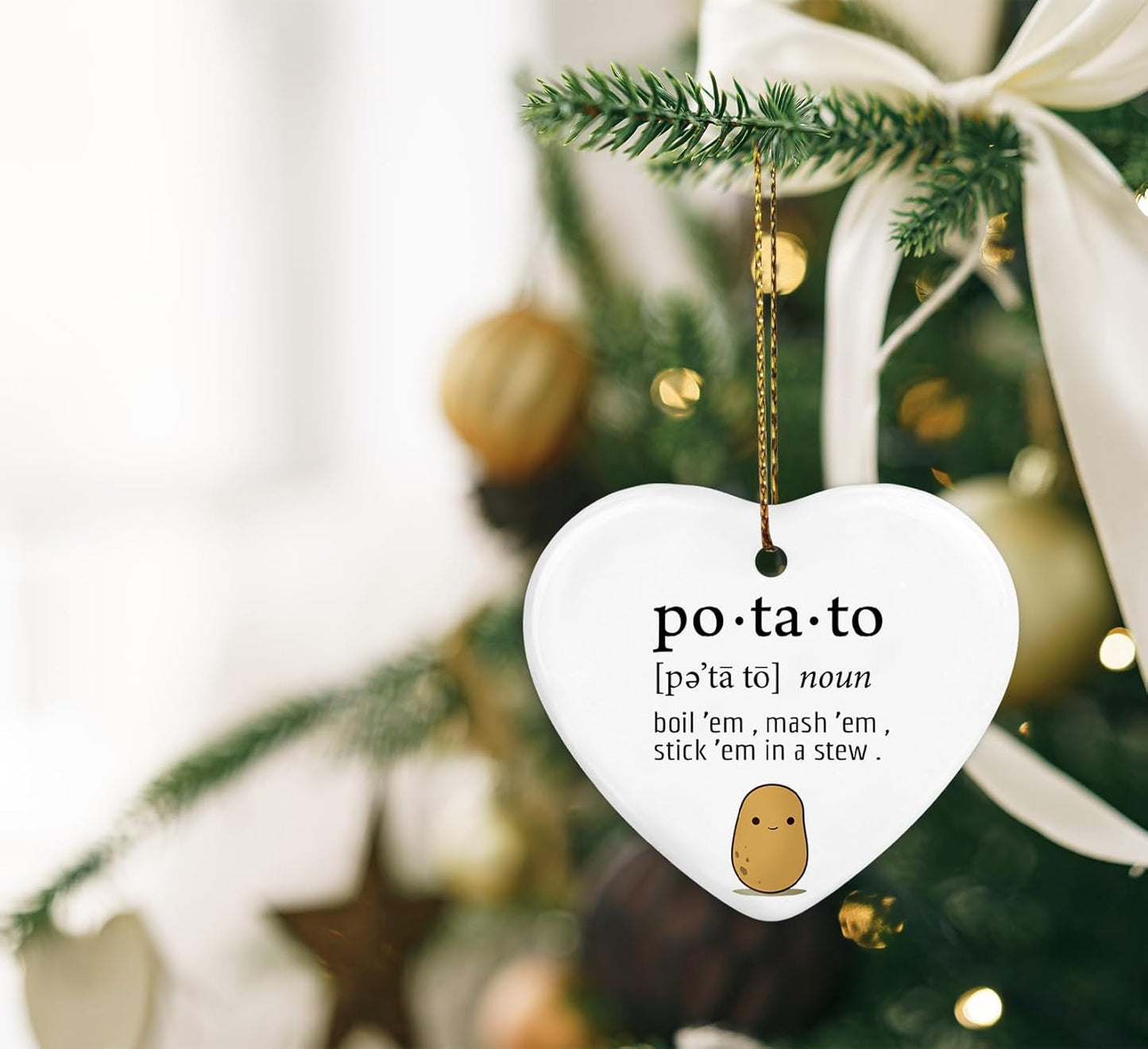 Funny Potato Emotional Support Ornament Keepsake?Positive Motivational Christmas Ornament Gifts,White Christmas Ceramic Christmas Ornament Gifts,Hanging Ornaments