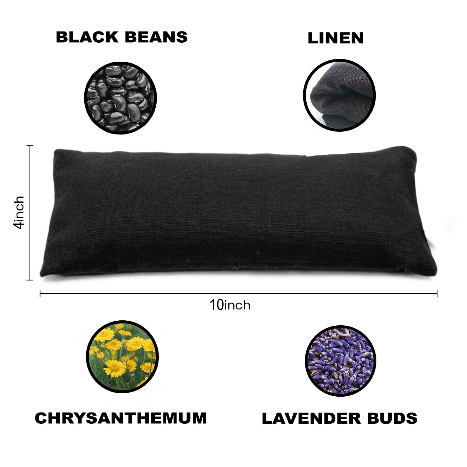 Organic Linen Eye Pillow with Black Beans, Chrysanthemum and Lavender Hot/Cold Aromatherapy for Sleep, Yoga and Relief Headache, Dry Eyes