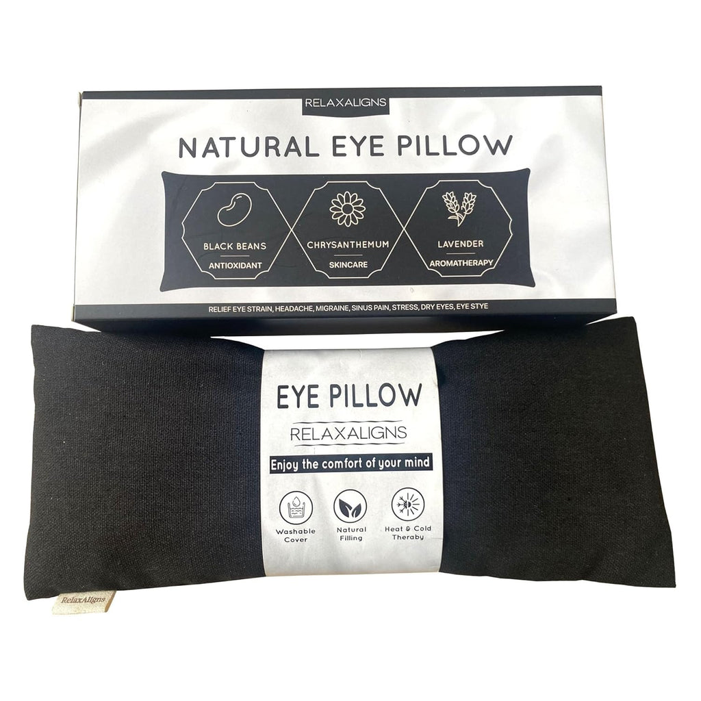 Organic Linen Eye Pillow with Black Beans, Chrysanthemum and Lavender Hot/Cold Aromatherapy for Sleep, Yoga and Relief Headache, Dry Eyes