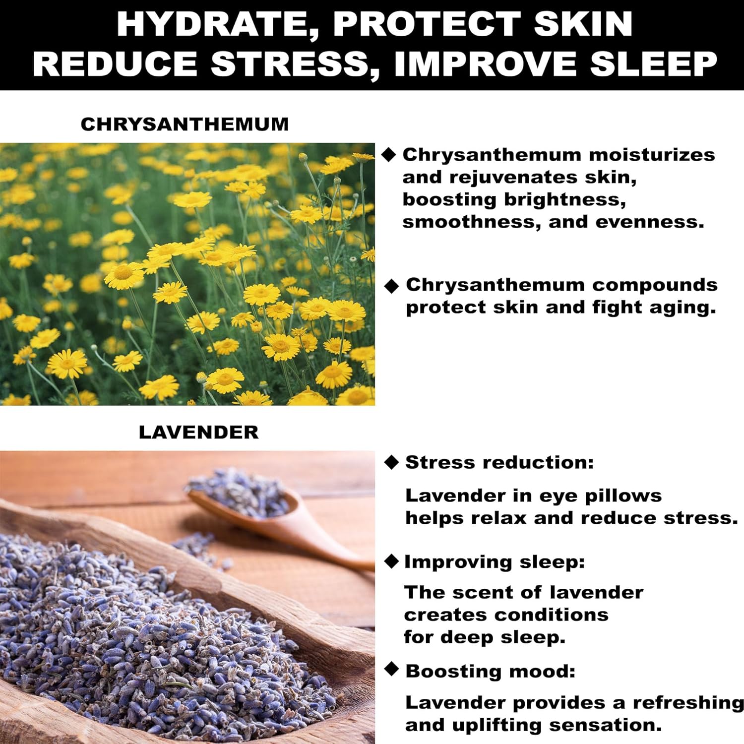Organic Linen Eye Pillow with Black Beans, Chrysanthemum and Lavender Hot/Cold Aromatherapy for Sleep, Yoga and Relief Headache, Dry Eyes