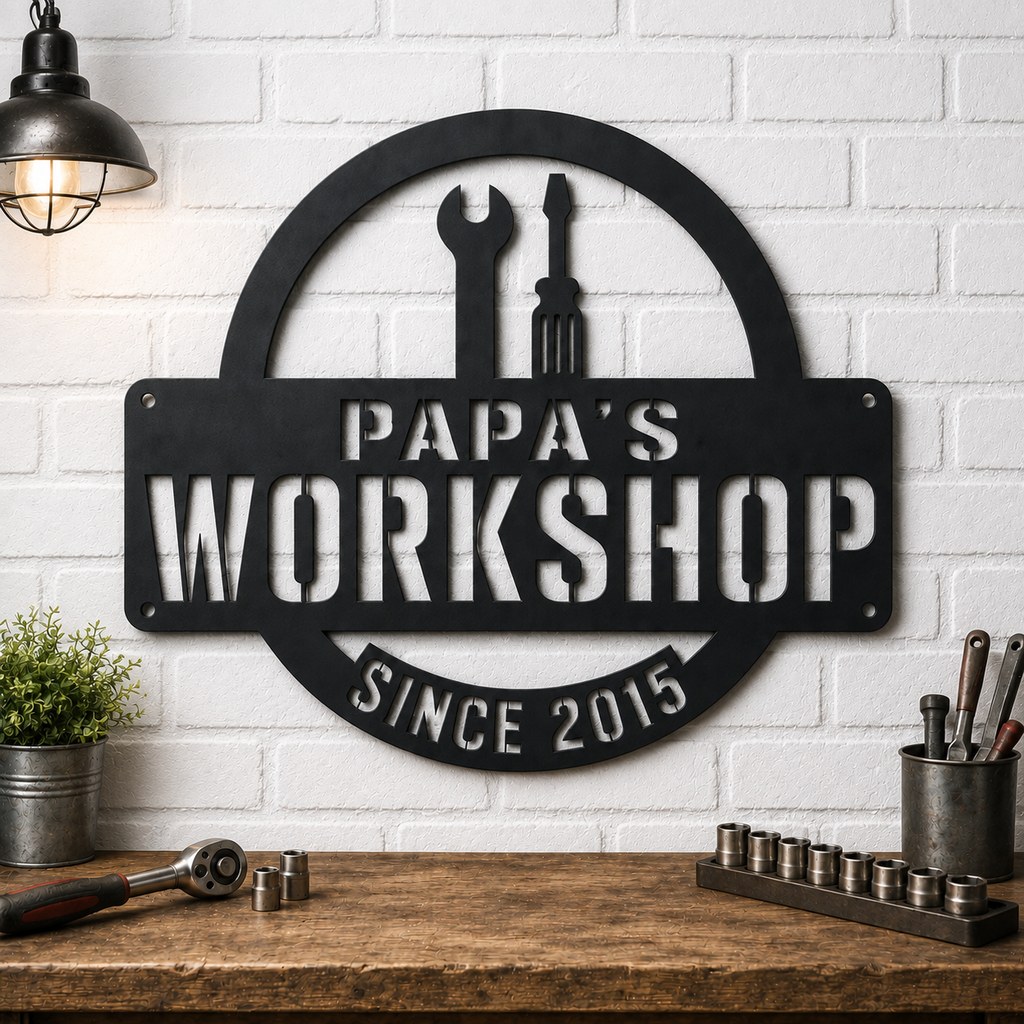Personalized Workshop Metal Sign, Custom Garage Wall Decor, Man Cave Sign, Auto Shop Decoration