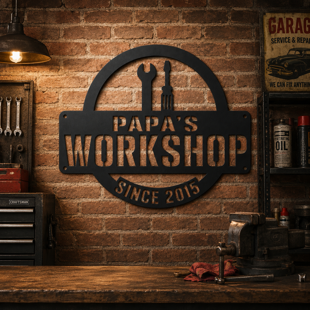 Personalized Workshop Metal Sign, Custom Garage Wall Decor, Man Cave Sign, Auto Shop Decoration