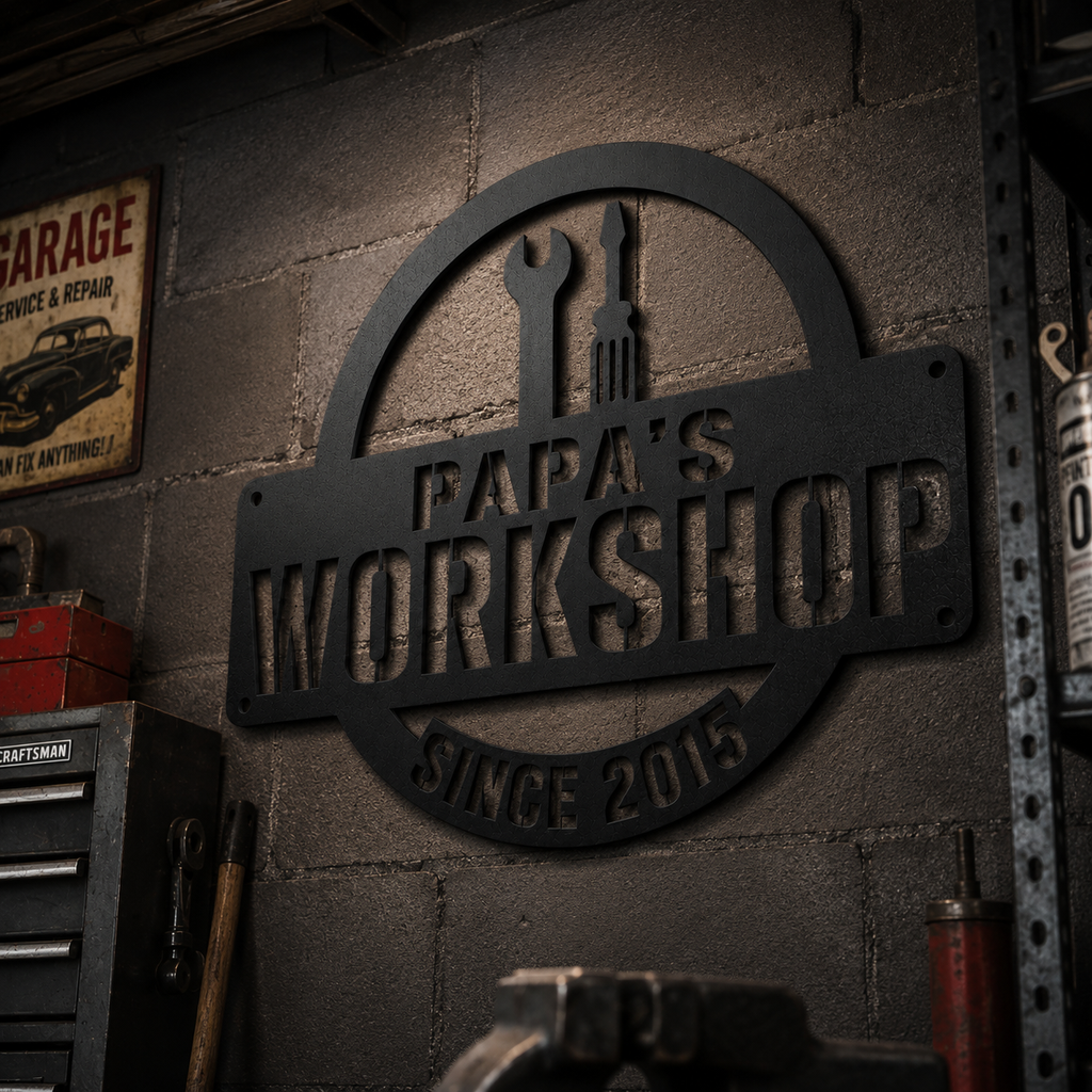 Personalized Workshop Metal Sign, Custom Garage Wall Decor, Man Cave Sign, Auto Shop Decoration