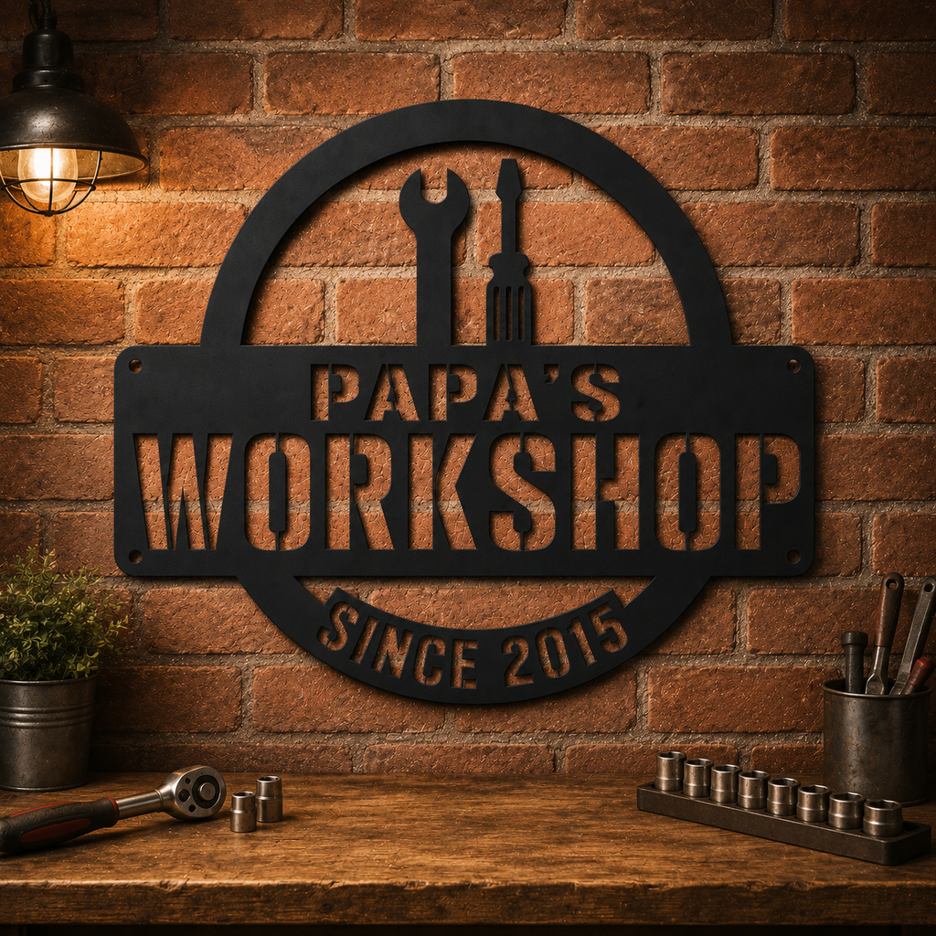 Personalized Workshop Metal Sign, Custom Garage Wall Decor, Man Cave Sign, Auto Shop Decoration