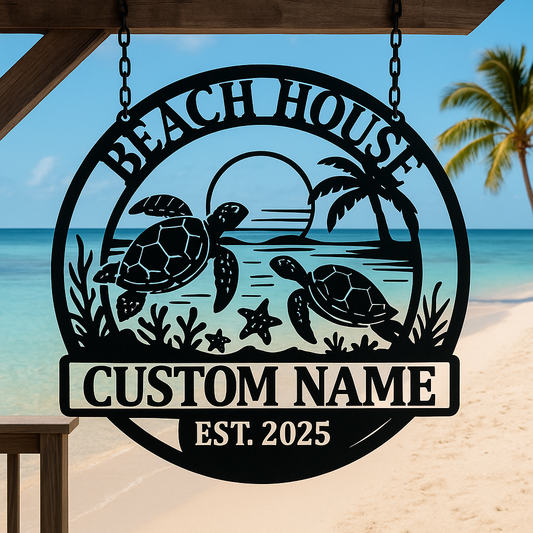 Custom Name Beach House Metal Sign