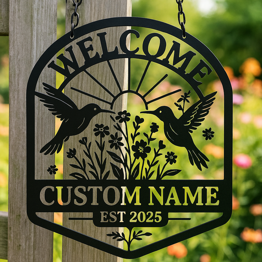 Custom Name Metal Sign Hummingbird