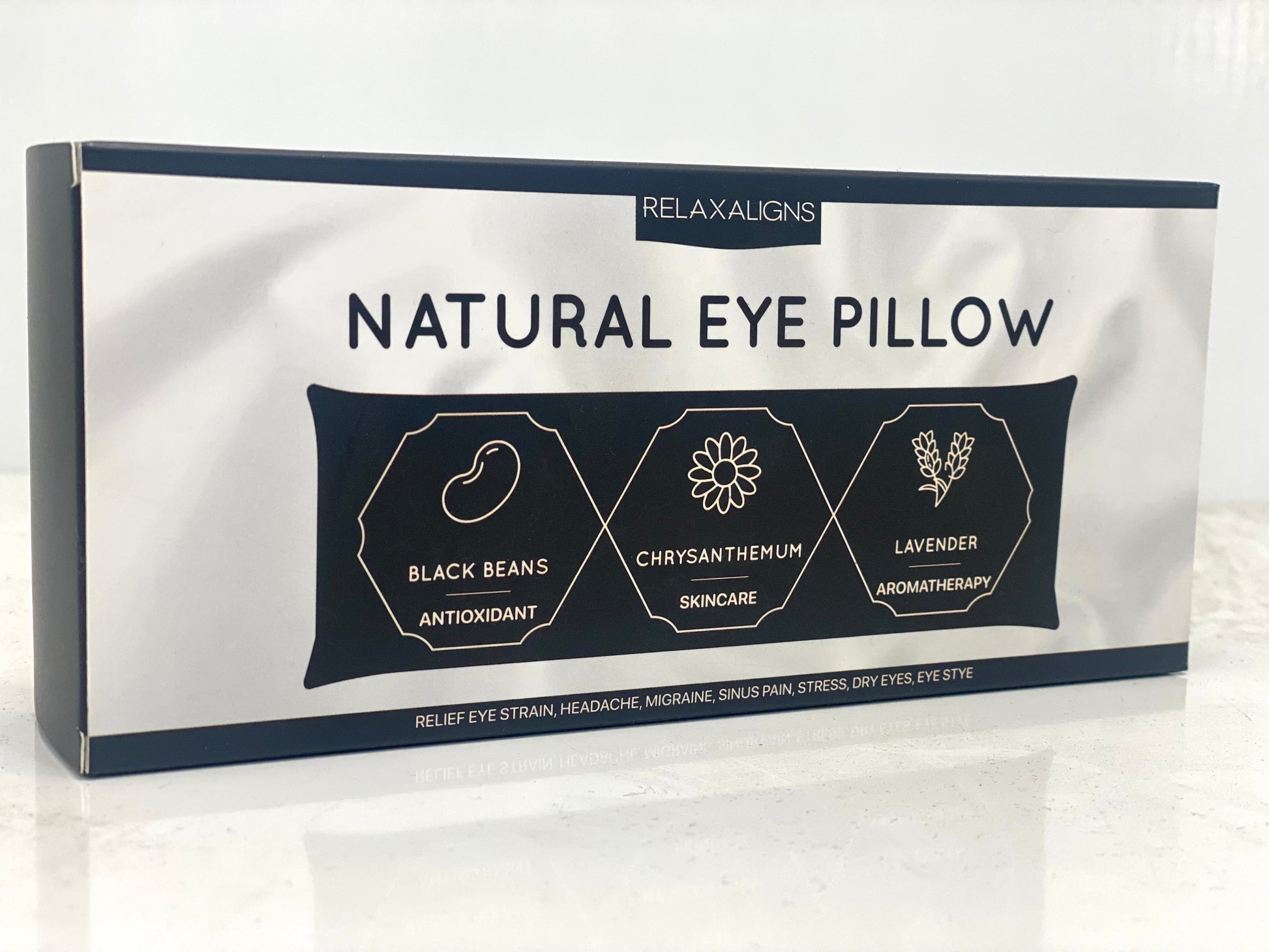 Organic Linen Weighted Eye Pillow with Roasted Black Beans, Chrysanthemum, and Lavender – Heated or Cooling Aromatherapy for Relaxation, Yoga, Meditation, Sleeping, Headache, Dry Eyes, and Sinus Relief