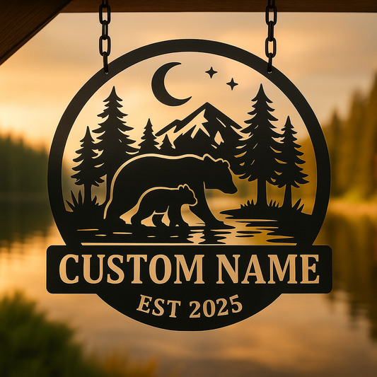 Personalized Name Lake Decor, Bear, Lake Decor Metal Hanging Sign