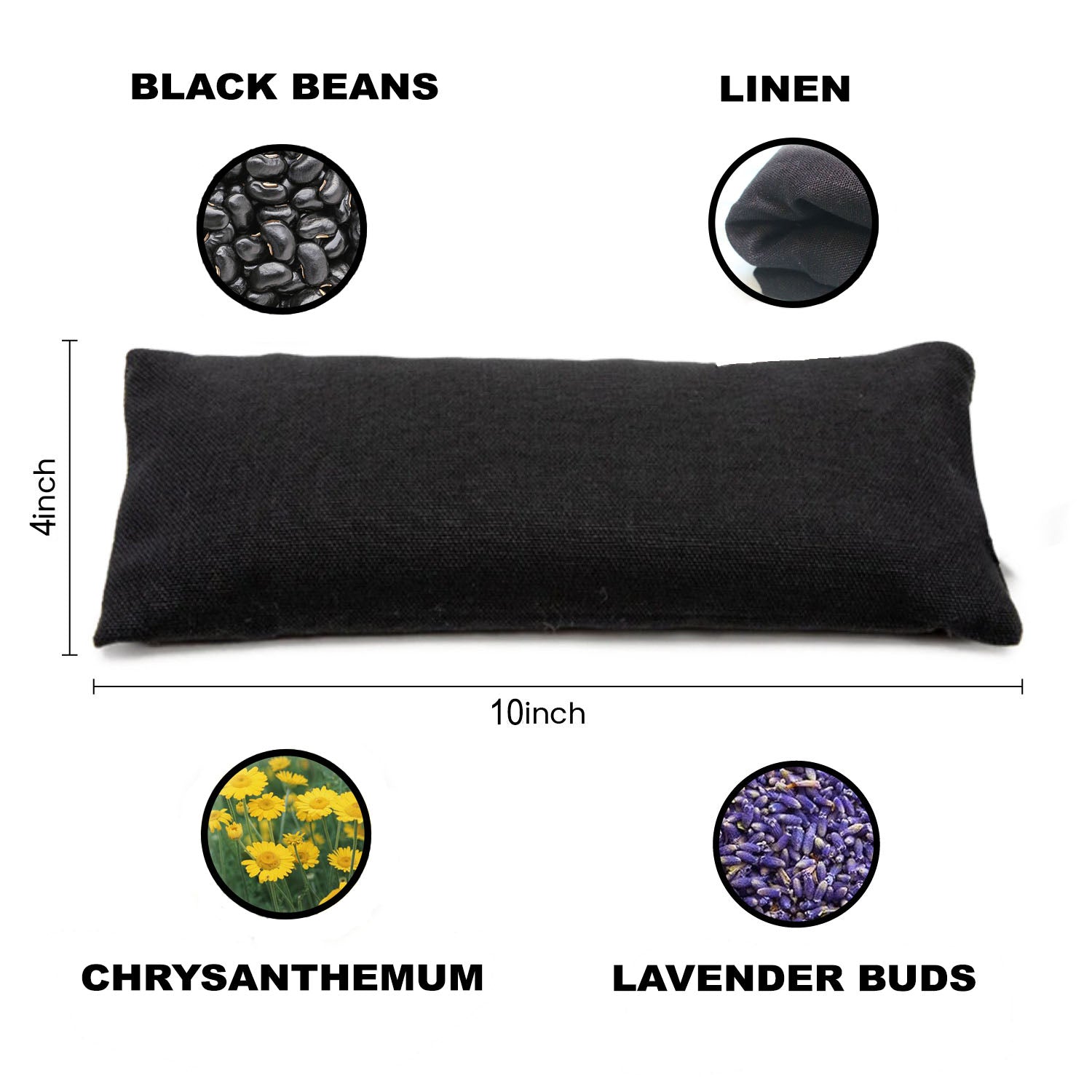 Organic Linen Weighted Eye Pillow with Roasted Black Beans, Chrysanthemum, and Lavender – Heated or Cooling Aromatherapy for Relaxation, Yoga, Meditation, Sleeping, Headache, Dry Eyes, and Sinus Relief