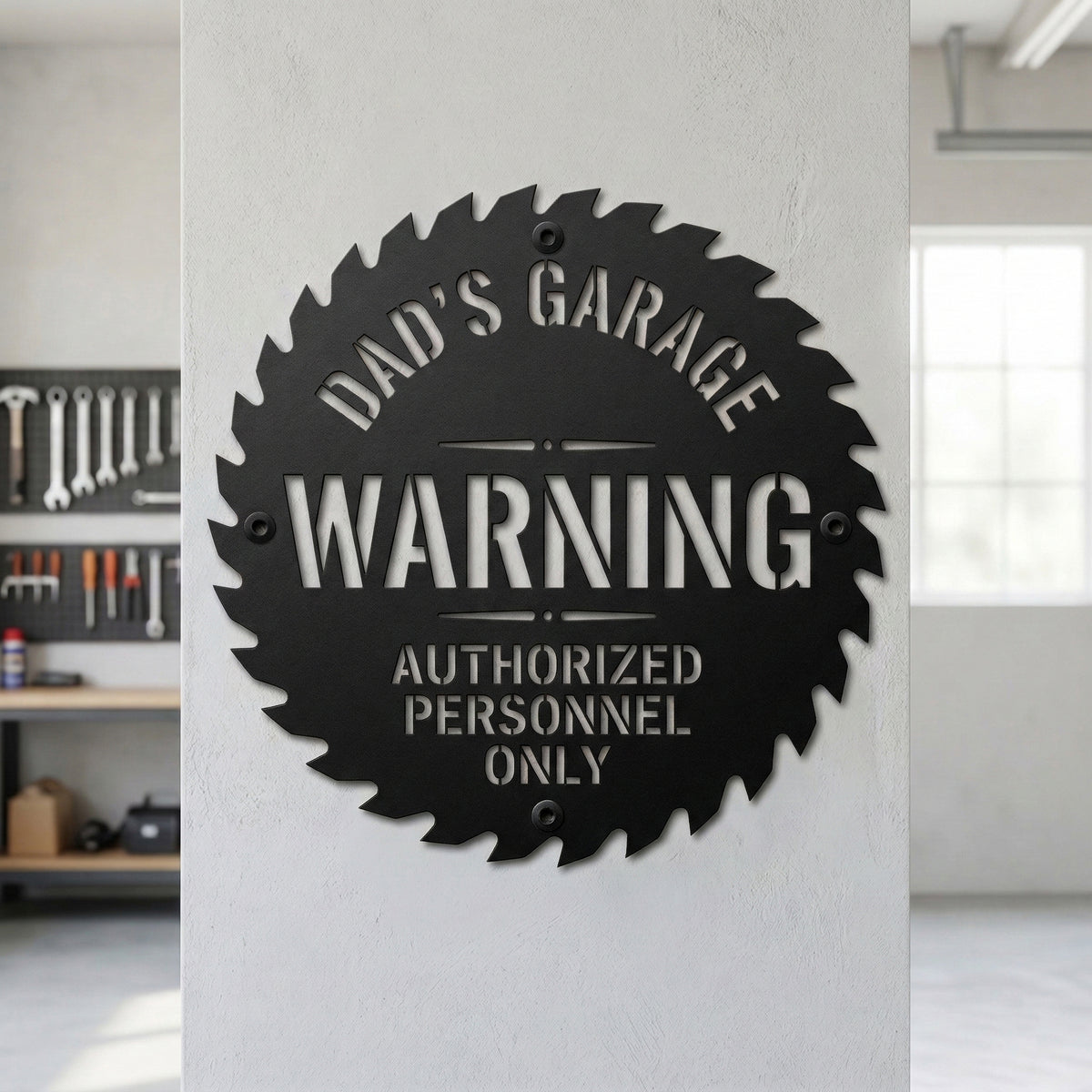 Personalized Garage Warning Metal Sign, Custom Dad's Garage Sign, Workshop Wall Decor, Authorized Personnel Only